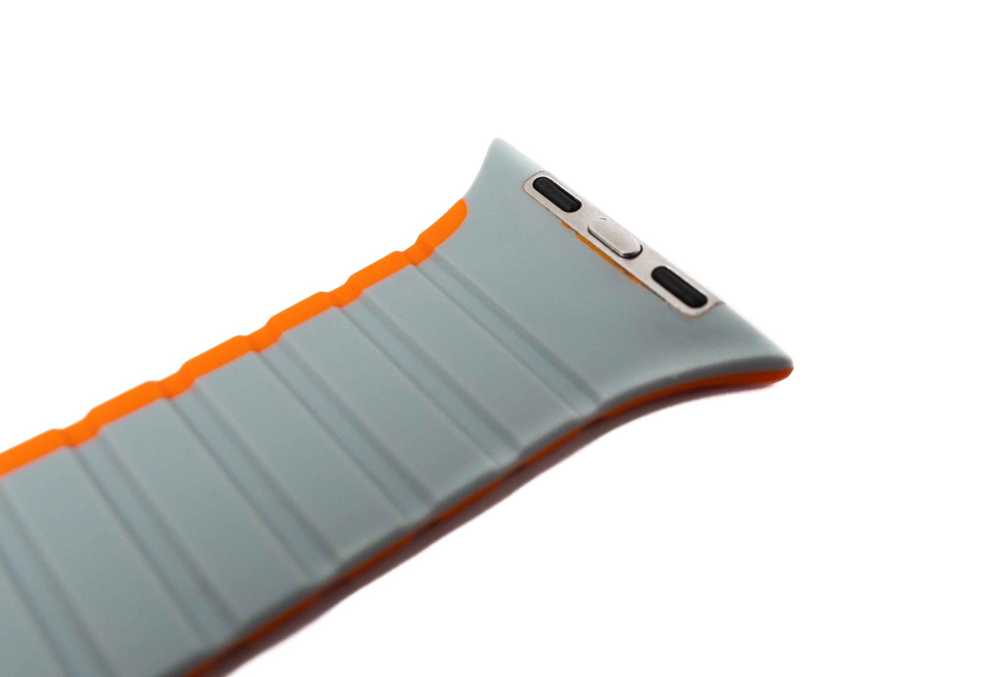 SYSTEM-S Armband 42 44 45 49 mm aus Silikon flexibel magnetisch für Apple Watch Smartwatch Orange Grau