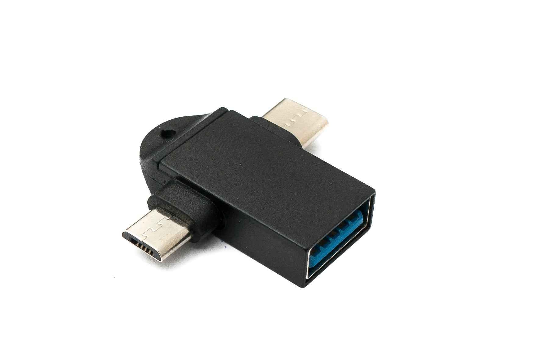 SYSTEM-S USB Y Adapter 3.1 Typ C & 2.0 Micro B Stecker zu 3.0 A Buchse Schlaufe in Schwarz
