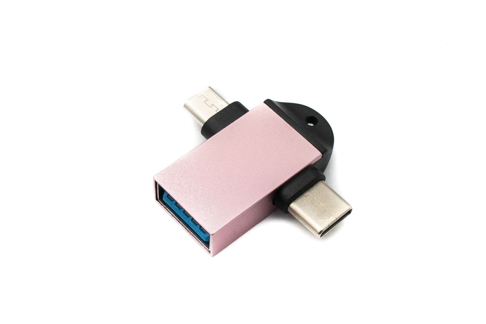 SYSTEM-S USB Y Adapter 3.1 Typ C & 2.0 Micro B Stecker zu 3.0 A Buchse Schlaufe in Pink