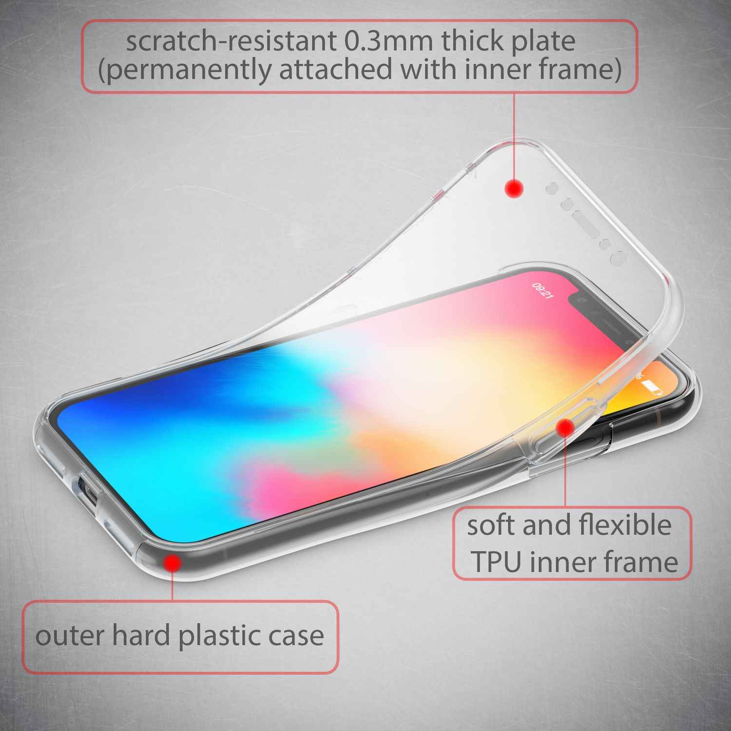 NALIA 360 Grad Handy Hülle für Apple iPhone X XS, Full Cover Case Rundum Bumper