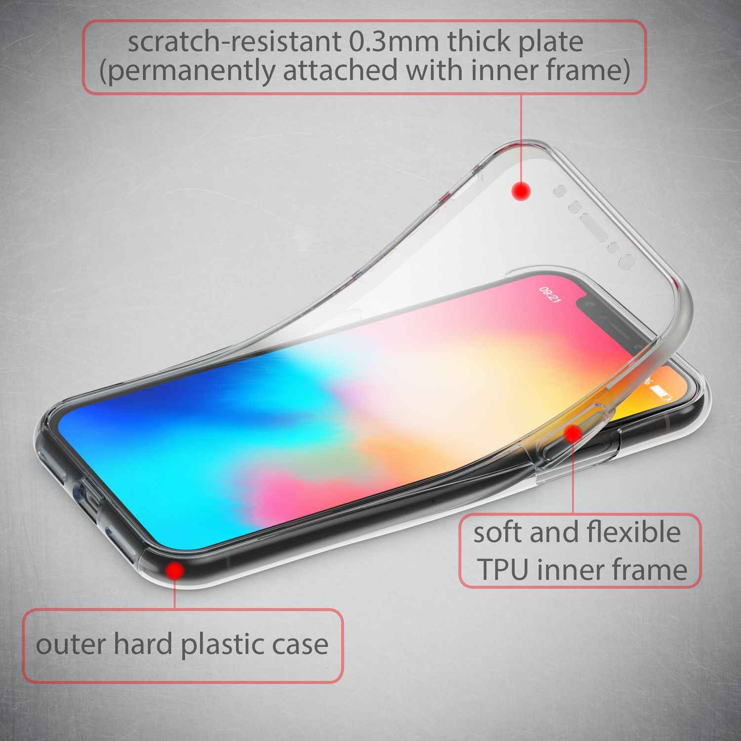 NALIA 360 Grad Handy Hülle für Apple iPhone XS Max, Full Cover Case Bumper Etui