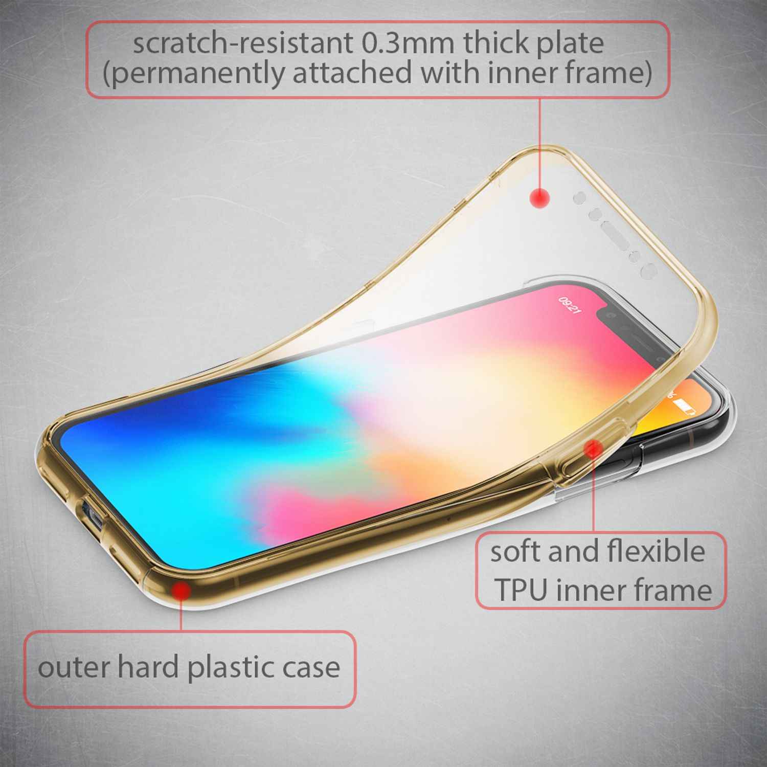 NALIA 360 Grad Handy Hülle für Apple iPhone X XS, Full Cover Case Rundum Bumper