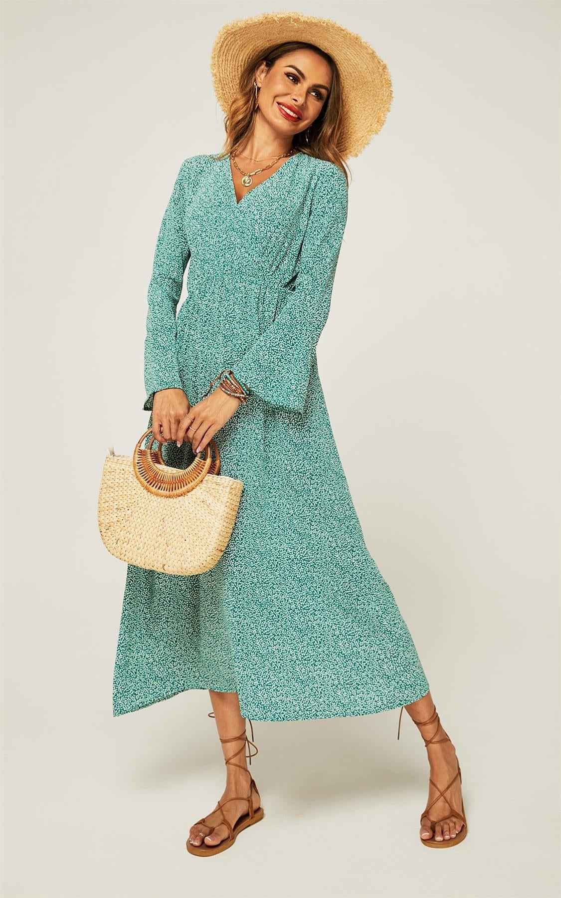 Floral Maxi Summer Dress In Mint Green