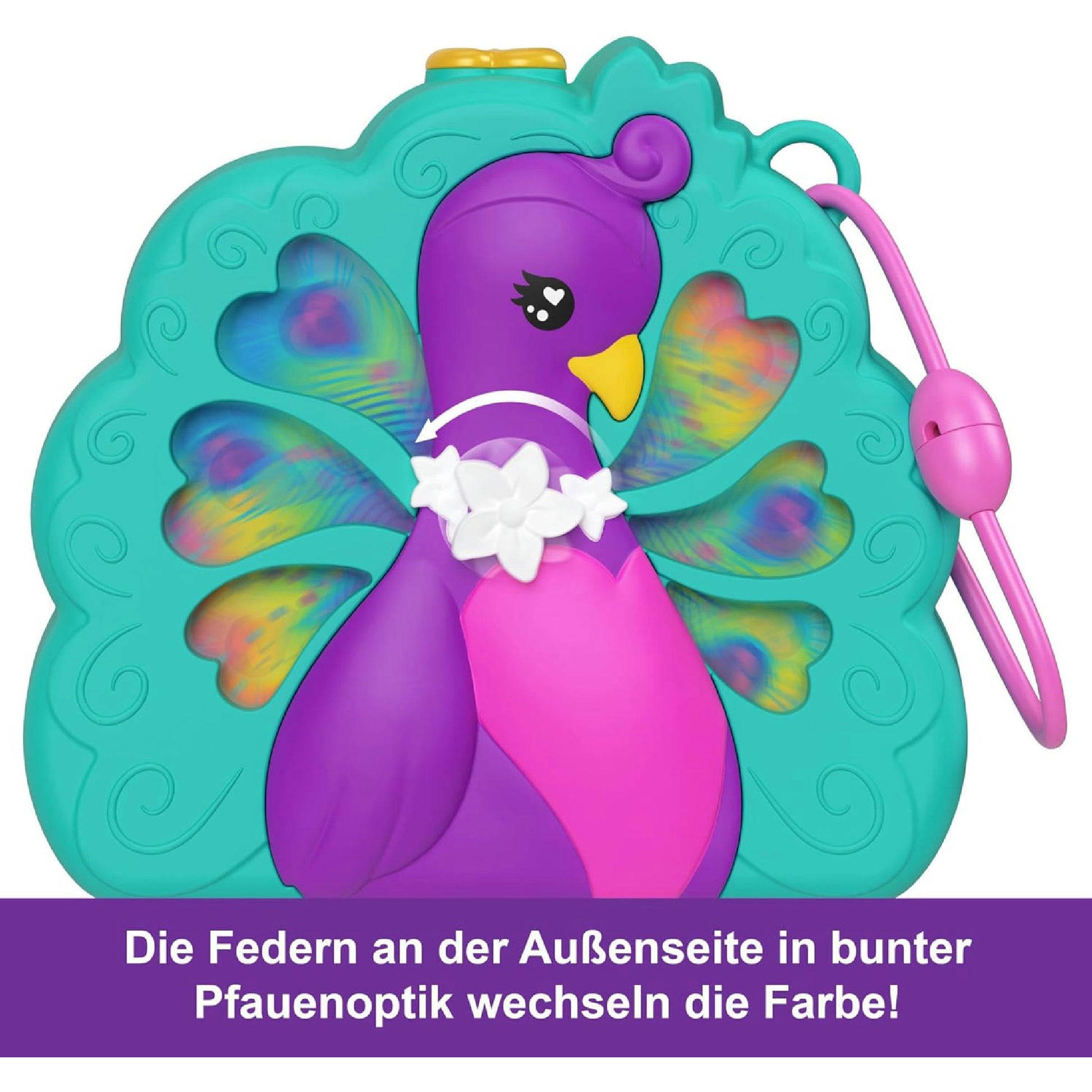 Polly Pocket-Puppen und Spielset, Peacock Garden-Schatulle, Reisespielzeug mit 2 kleinen Puppen und Tieren, Zubehörteile für Tiere, HWN97 Hauptansicht