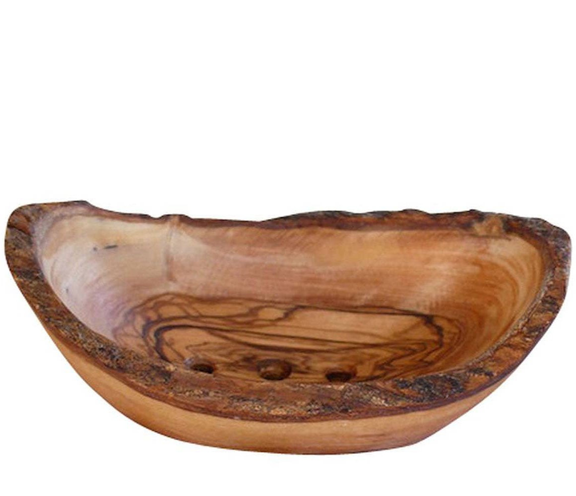 Oval rustikale Seifenschale aus Olivenholz, ca. 12-14 cm, natürliche Maserung