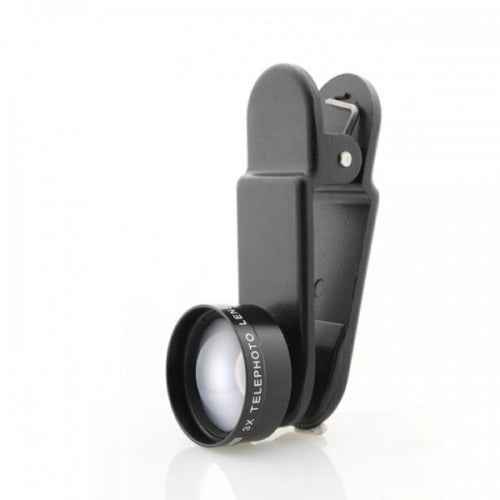 SYSTEM-S 3x Vergrößerungs Linse mit Clip und Schutztasche in Schwarz für Smartphone