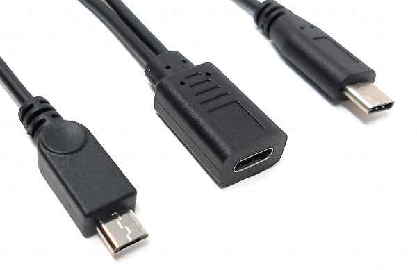 SYSTEM-S USB 3.1 Y Kabel 25 cm Typ C Buchse zu Typ C und 2.0 Micro B Stecker