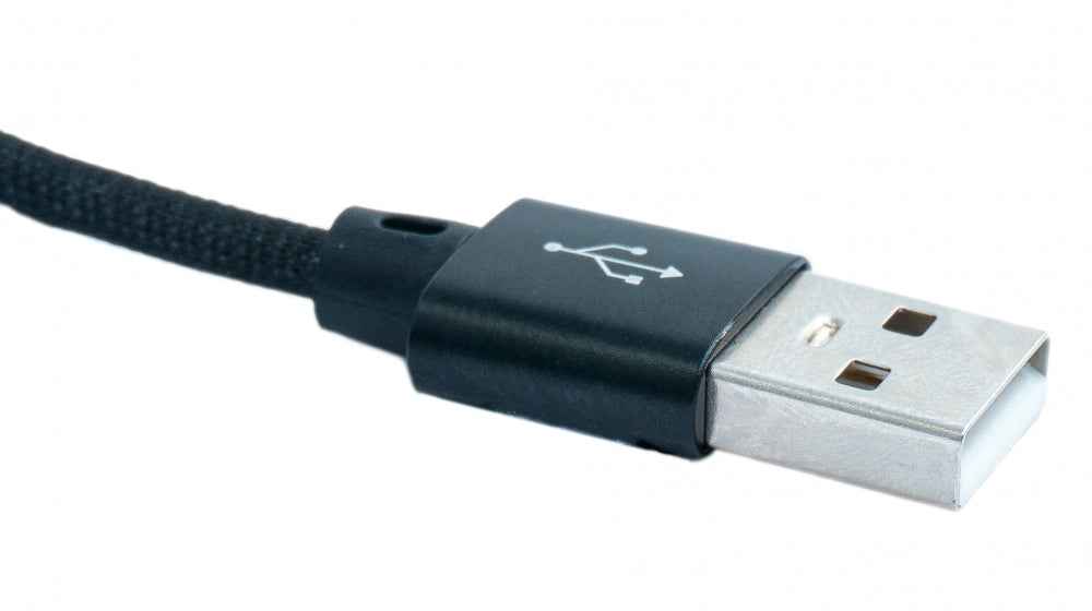 SYSTEM-S USB 2.0 Kabel 25cm Micro B Stecker zu 2.0 A Stecker Winkel geflochten in Schwarz