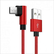 SYSTEM-S USB 2.0 Kabel 25 cm Micro B Stecker zu 2.0 A Stecker Winkel geflochten in Rot