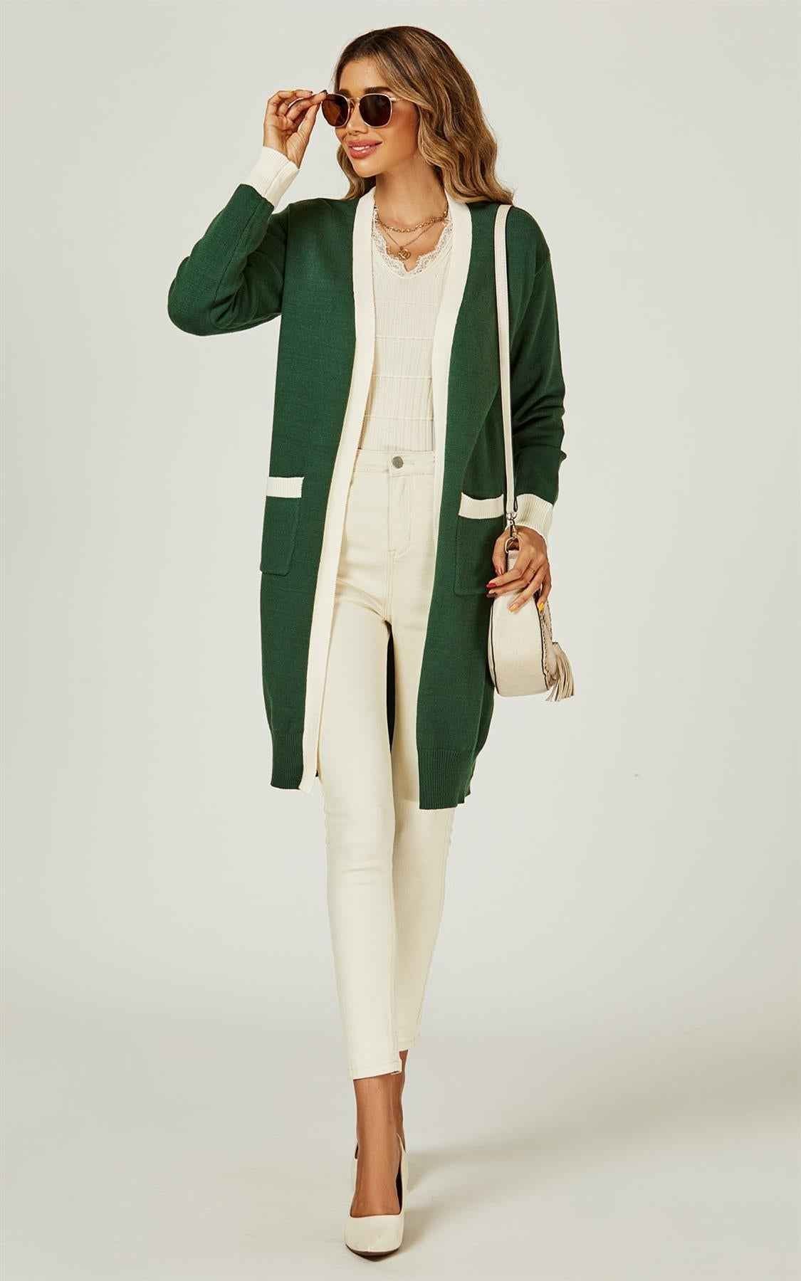 Cream Stripe Cardigan In Green