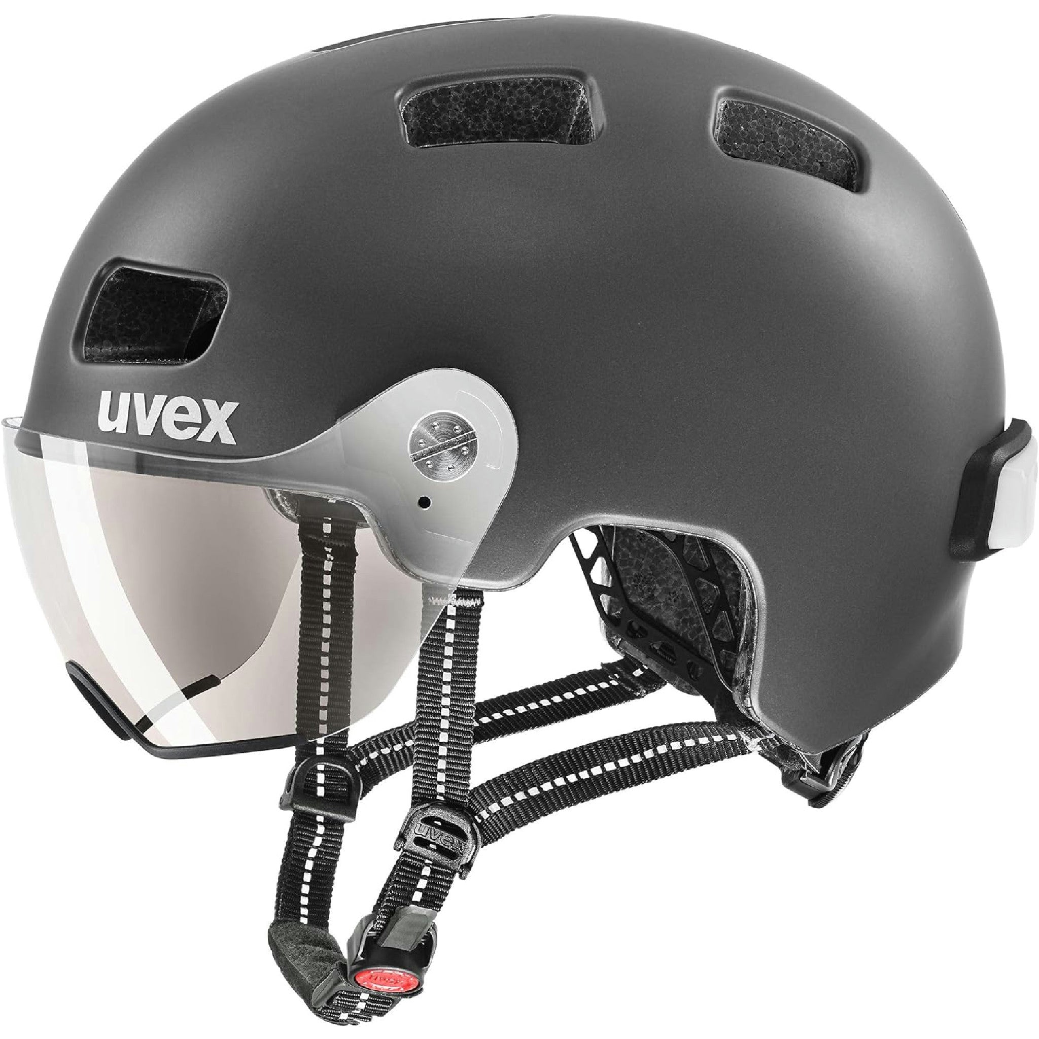 uvex rush visor - leichter City-Helm für Damen und Herren - mit Visier - inkl. LED-Licht - dark silver matt - 58-61 cm Hauptansicht