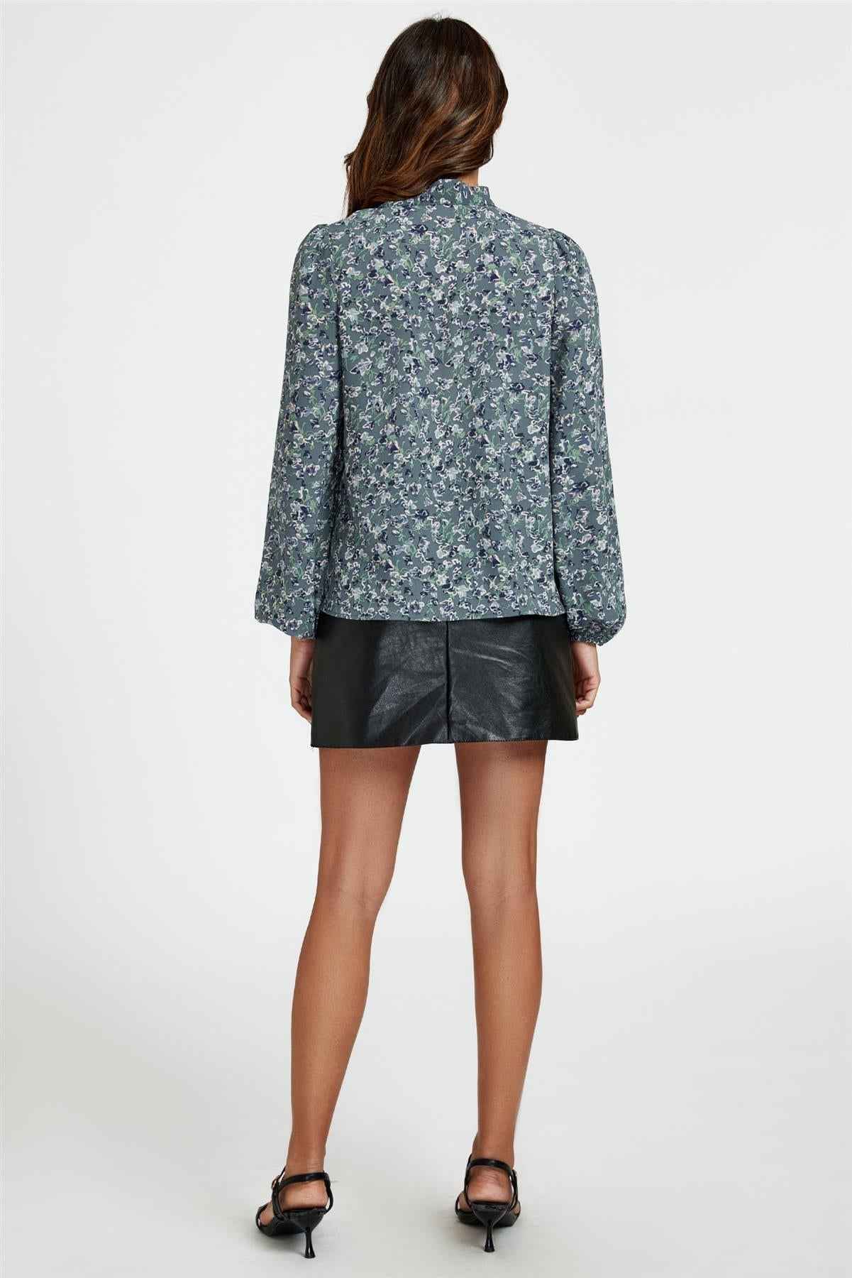 Floral Print Side Tie Blouse Top In Blue