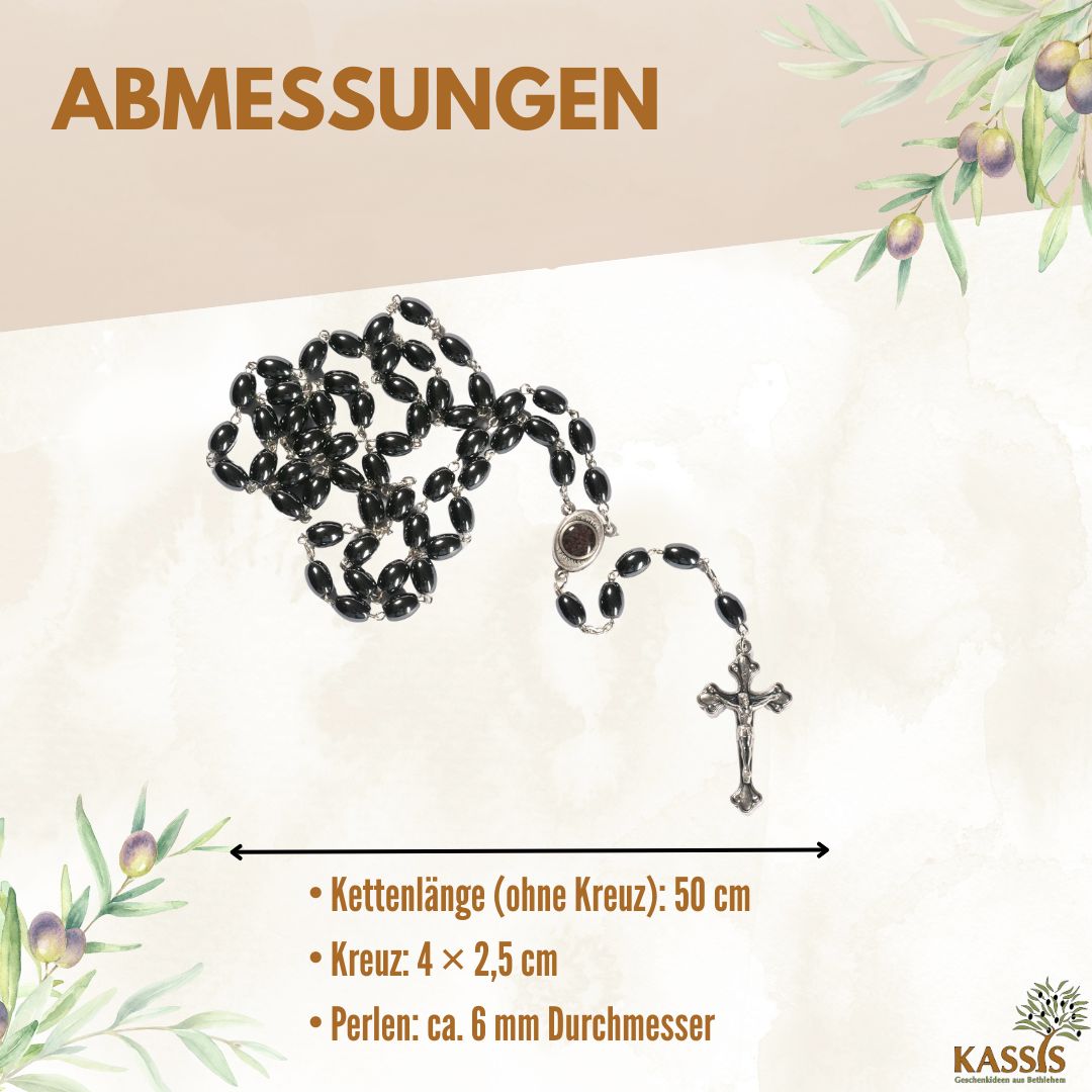 Rosenkranz mit ovalen Hämatitperlen, elegante Struktur