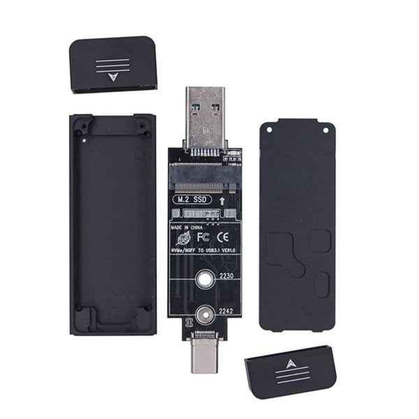 SYSTEM-S NVME M-key M.2 NGFF Adapter zu USB 3.1 Typ C & 2.0 Typ A Stecker für SATA SSD