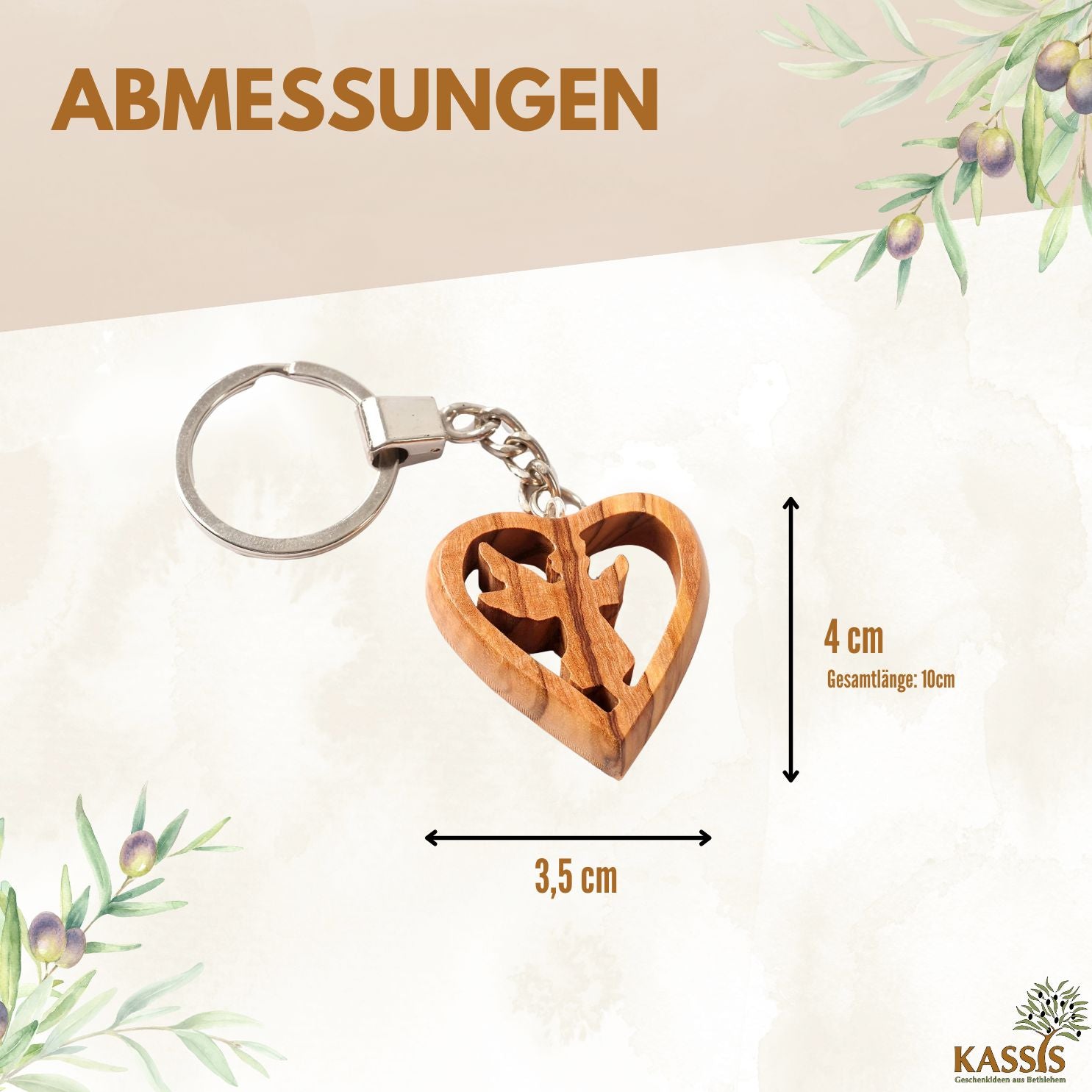 Schlüsselanhänger Schutzengel im Herz aus Olivenholz