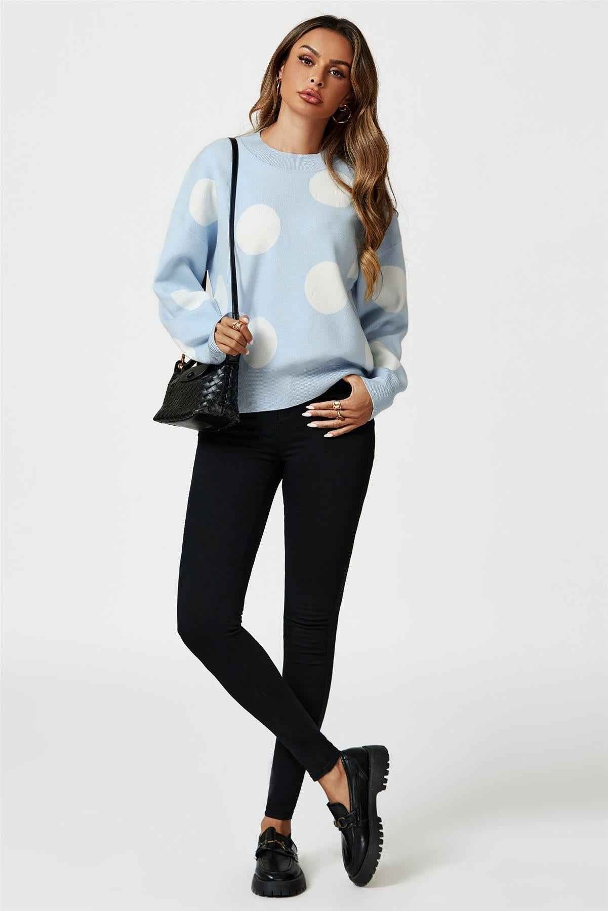 Dot Pattern Knitted Jumper In Blue