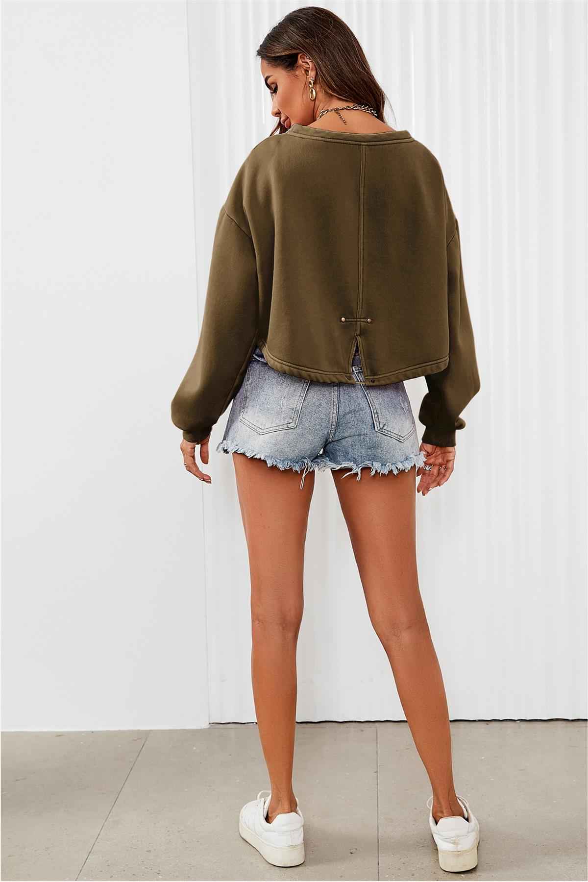 Perfectly Oversized Cropped Sweatshirt In Khaki