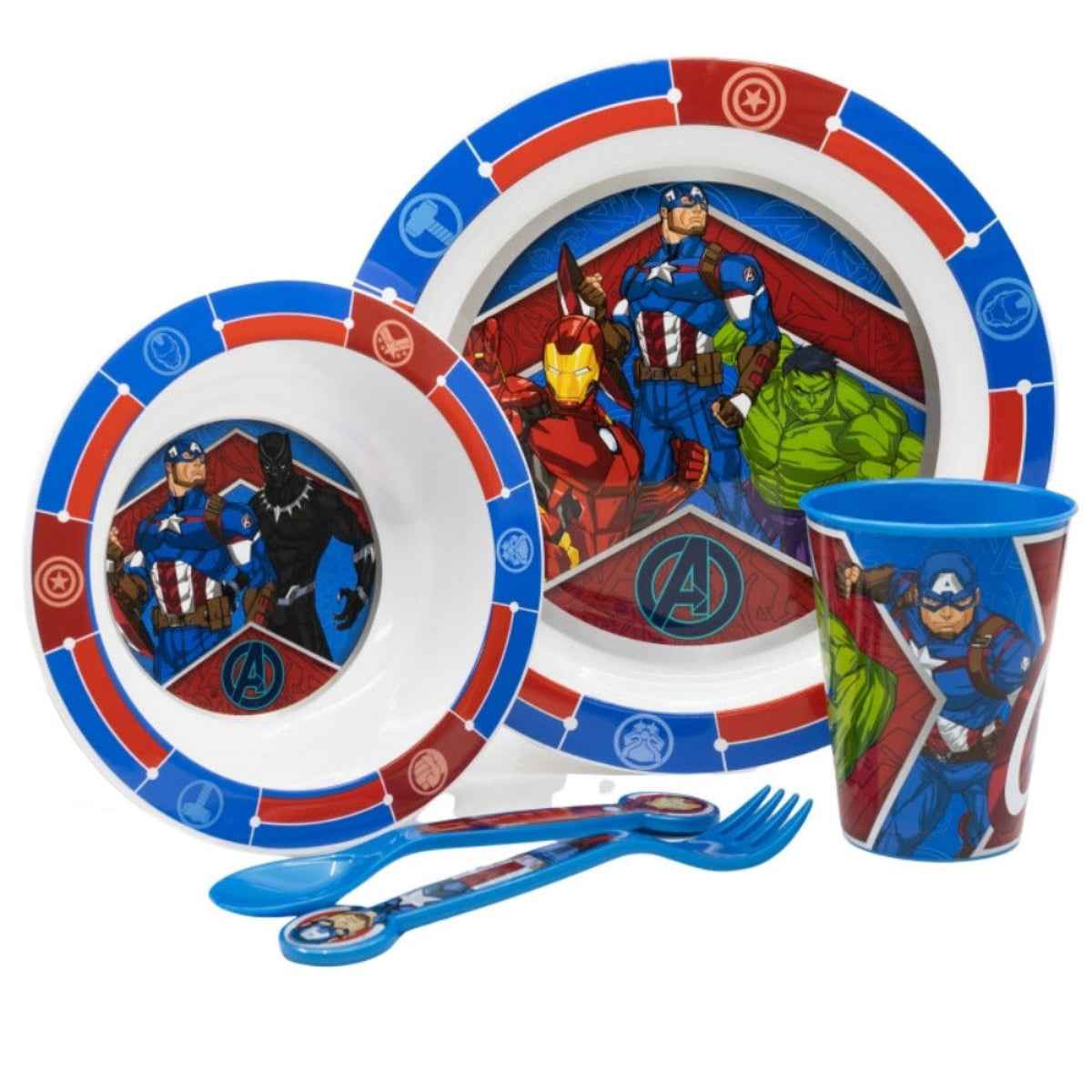 Marvel Avengers Plastik Geschirr Set 5-Teile Kunststoffset für Kinder