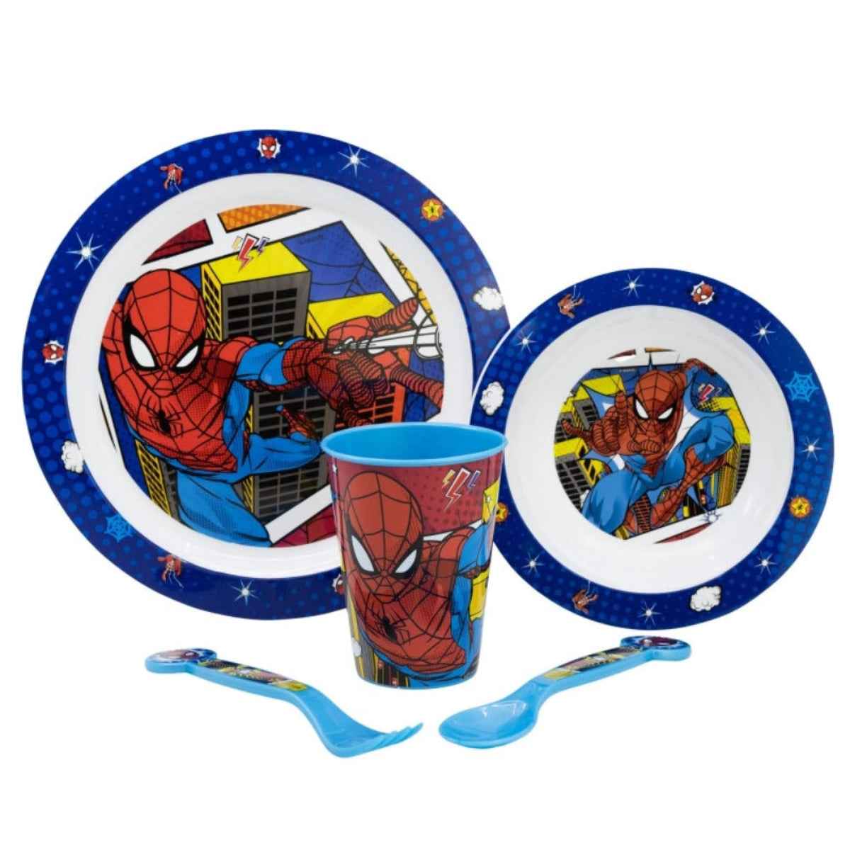 Spiderman Plastik Geschirr Set 5-Teile Kunststoffset für Kinder