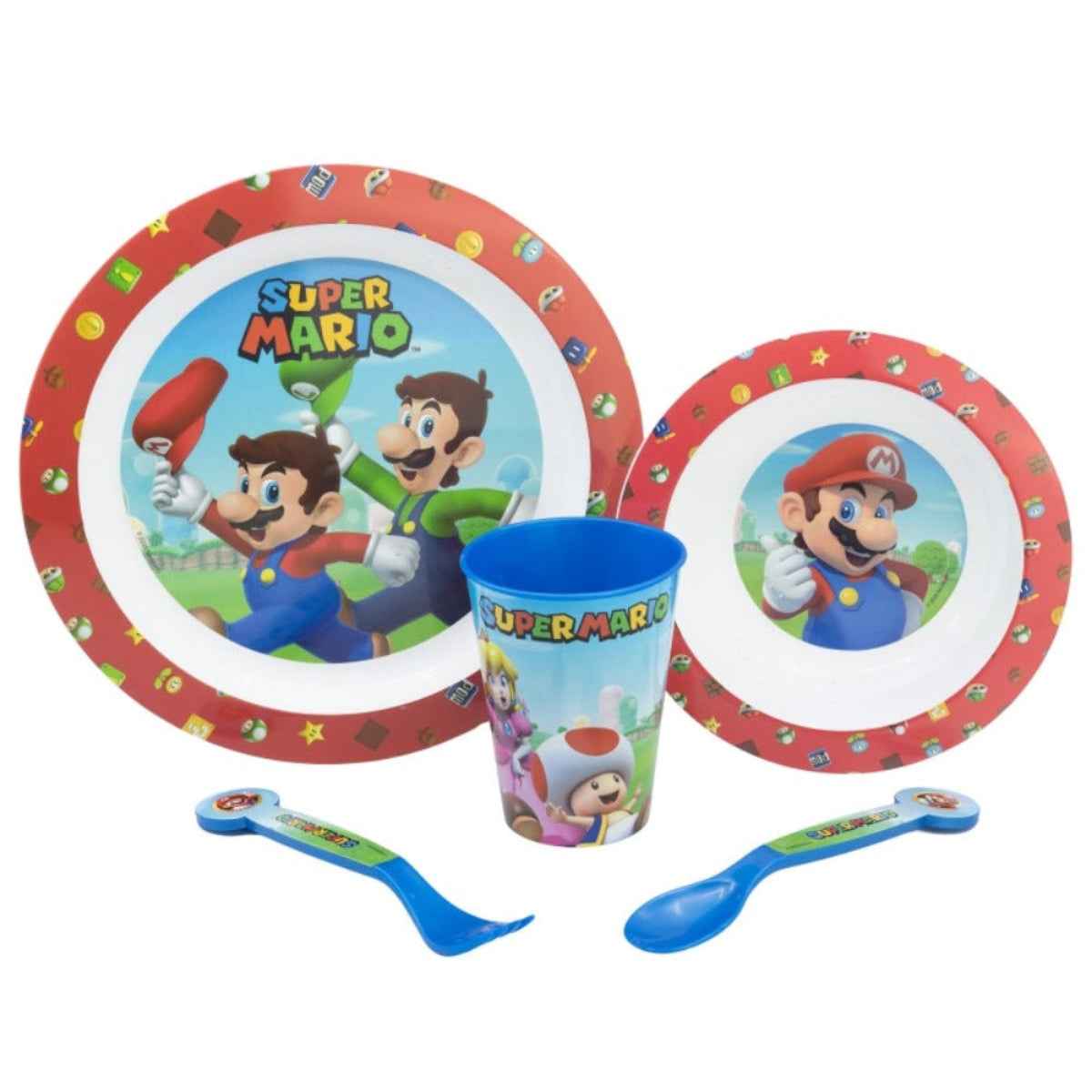 Super Mario Plastik Geschirr Set 5-Teile Kunststoffset für Kinder