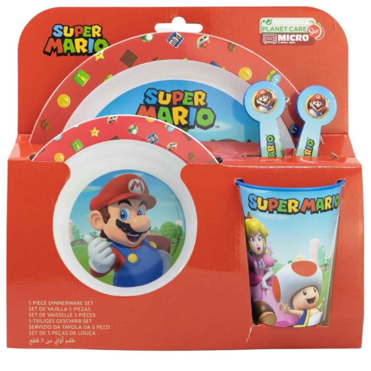 Super Mario Plastik Geschirr Set 5-Teile Kunststoffset für Kinder