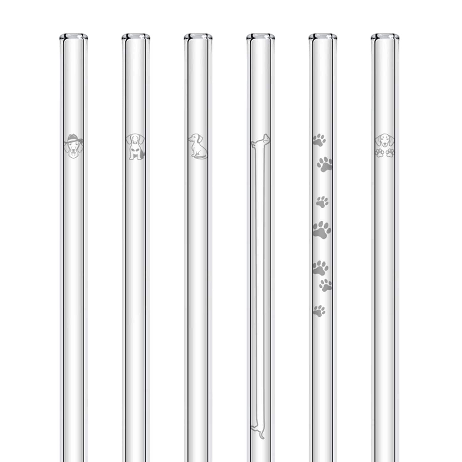 Glastrinkhalme mit Dackel-Motiv 6 Stück graviert spülmaschinenfest | HALM Straws