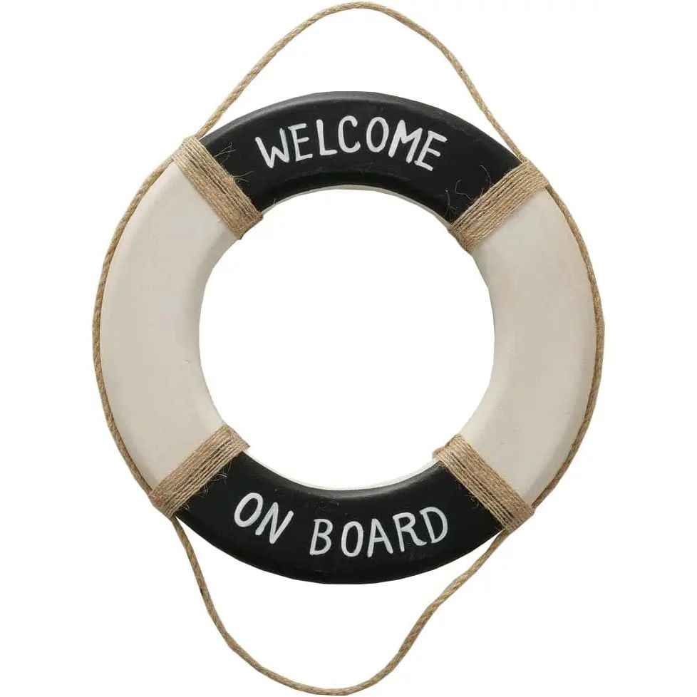 Wandbild Rettungsring Maritim schwarz 20 cm Holz Wanddeko Jute Deko Küs