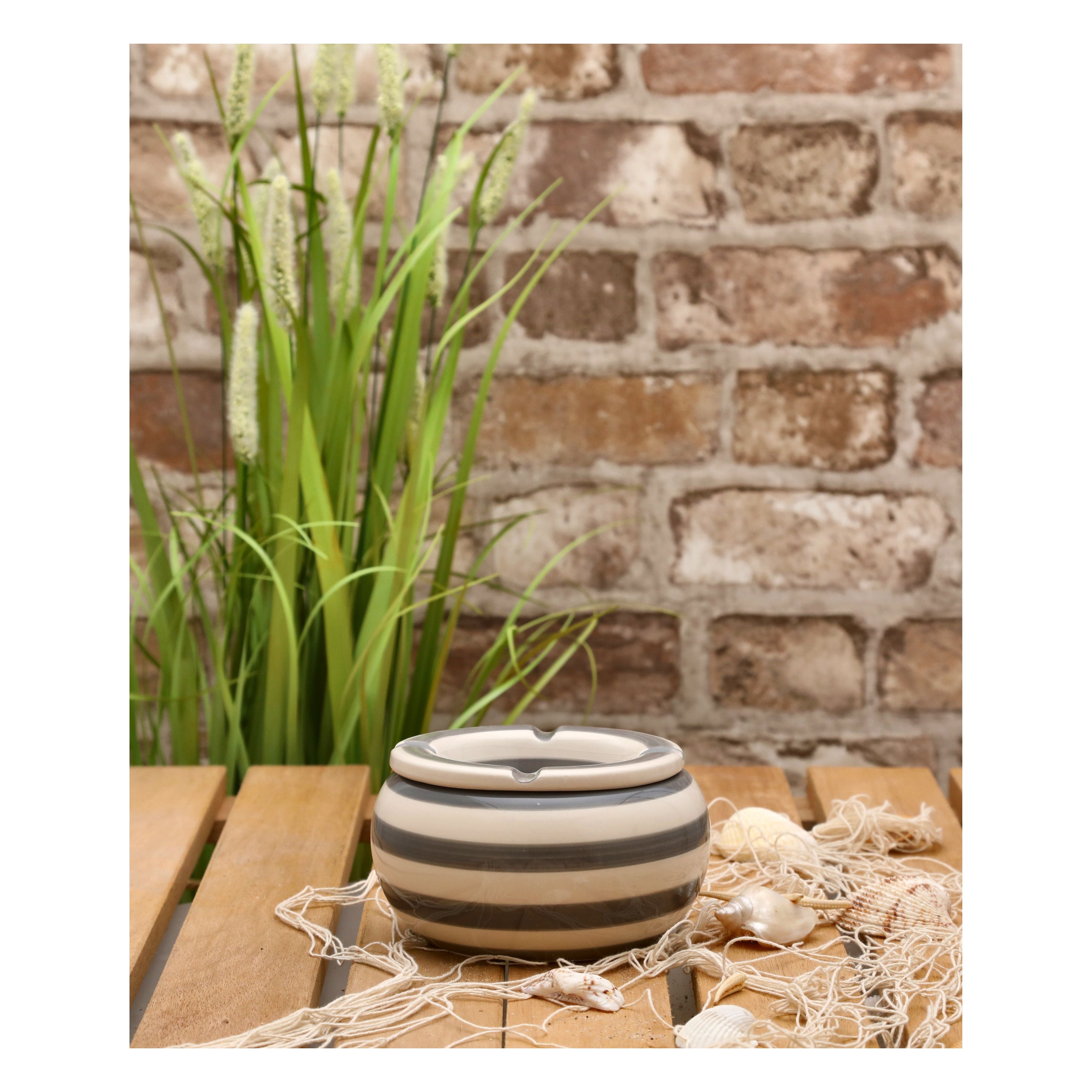 Sturmaschenbecher Mykonos M/XXL 23 cm grau-weiß gestreift, von oben