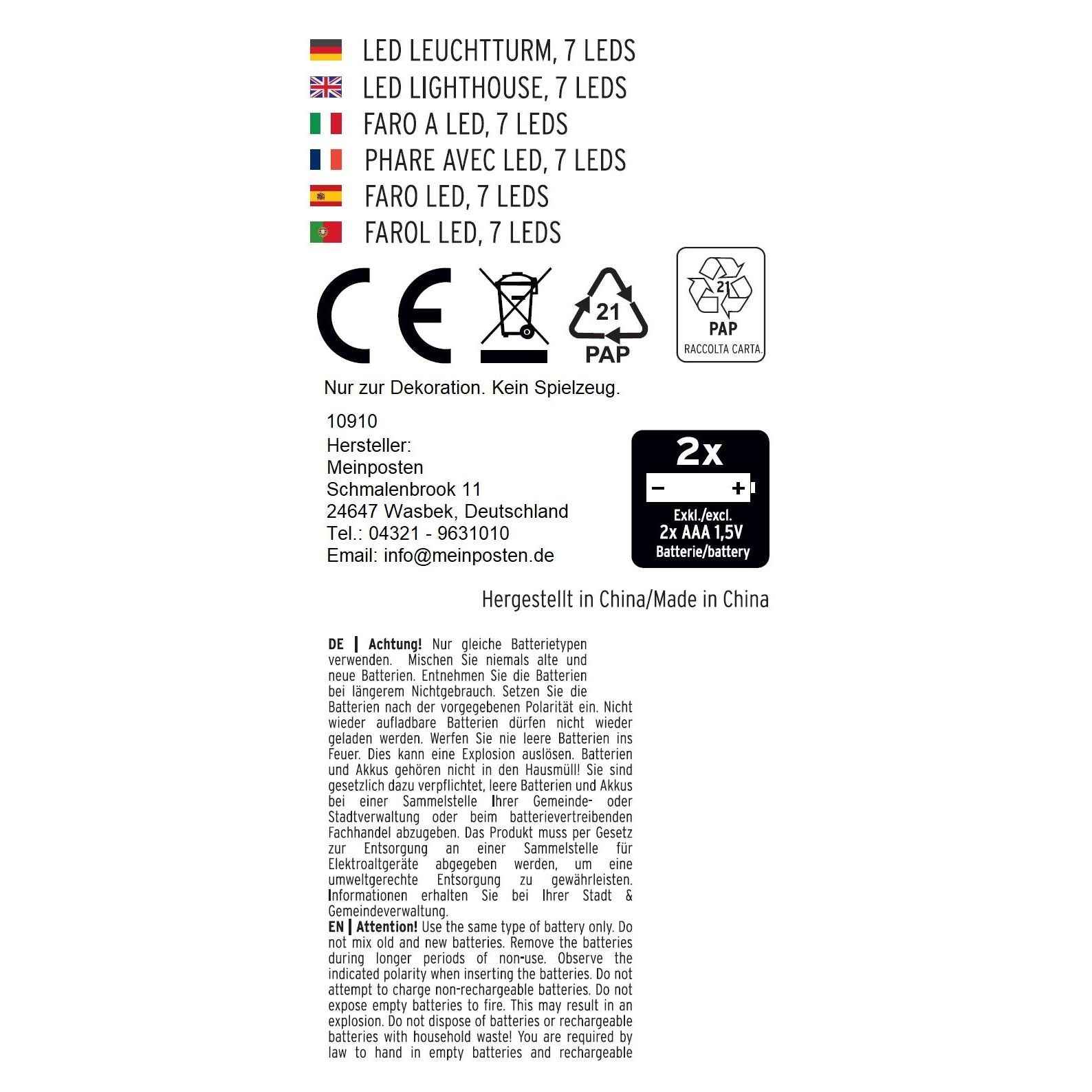 Leuchtturm beleuchtet Holz LED Deko Dekoration Maritim Anker Strand Meer H 24 cm