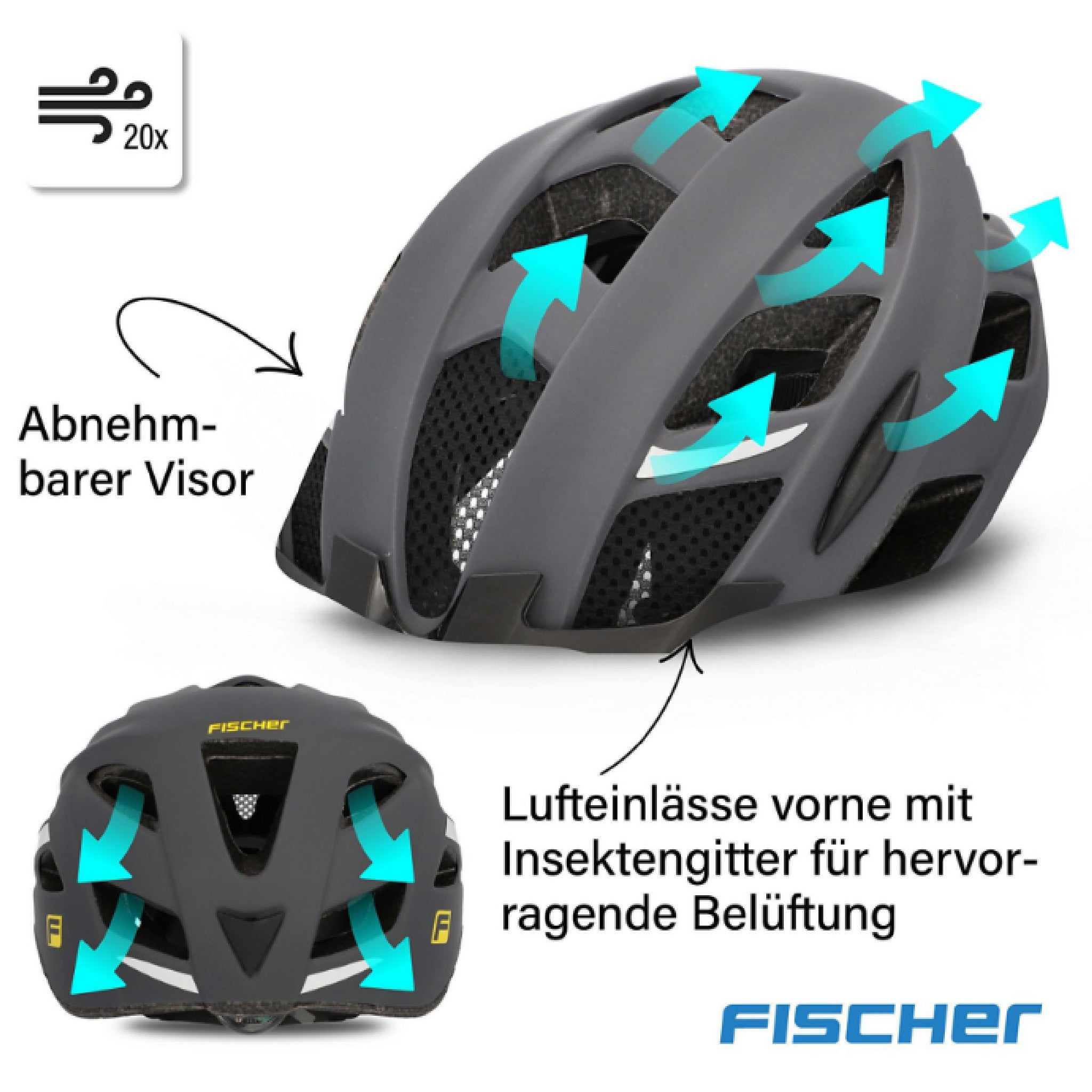 FISCHER Erwachsene Fahrradhelm, Radhelm, Cityhelm Urban Levin, S/M, 52-59cm, grau, mit beleuchtetem Innenring-System Hauptansicht