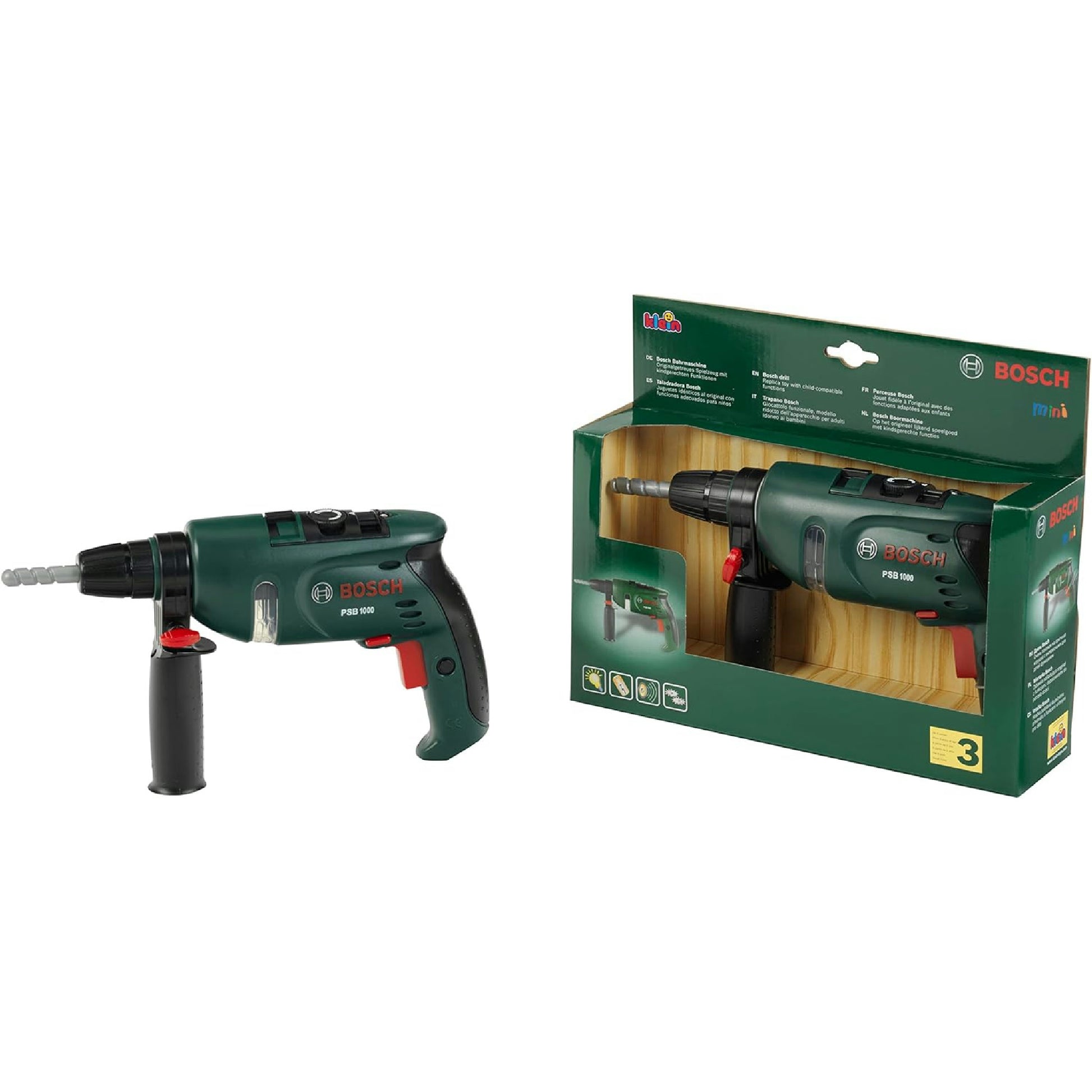 Theo Klein 8413 Trapano Bosch, Punta rotante a batterie, Con effetti sonori e luminosi, Dimensioni- 28,5 cm x 4,5 cm x 16 cm, Giocattolo per bambini a partire dai 3 anni di età Hauptansicht