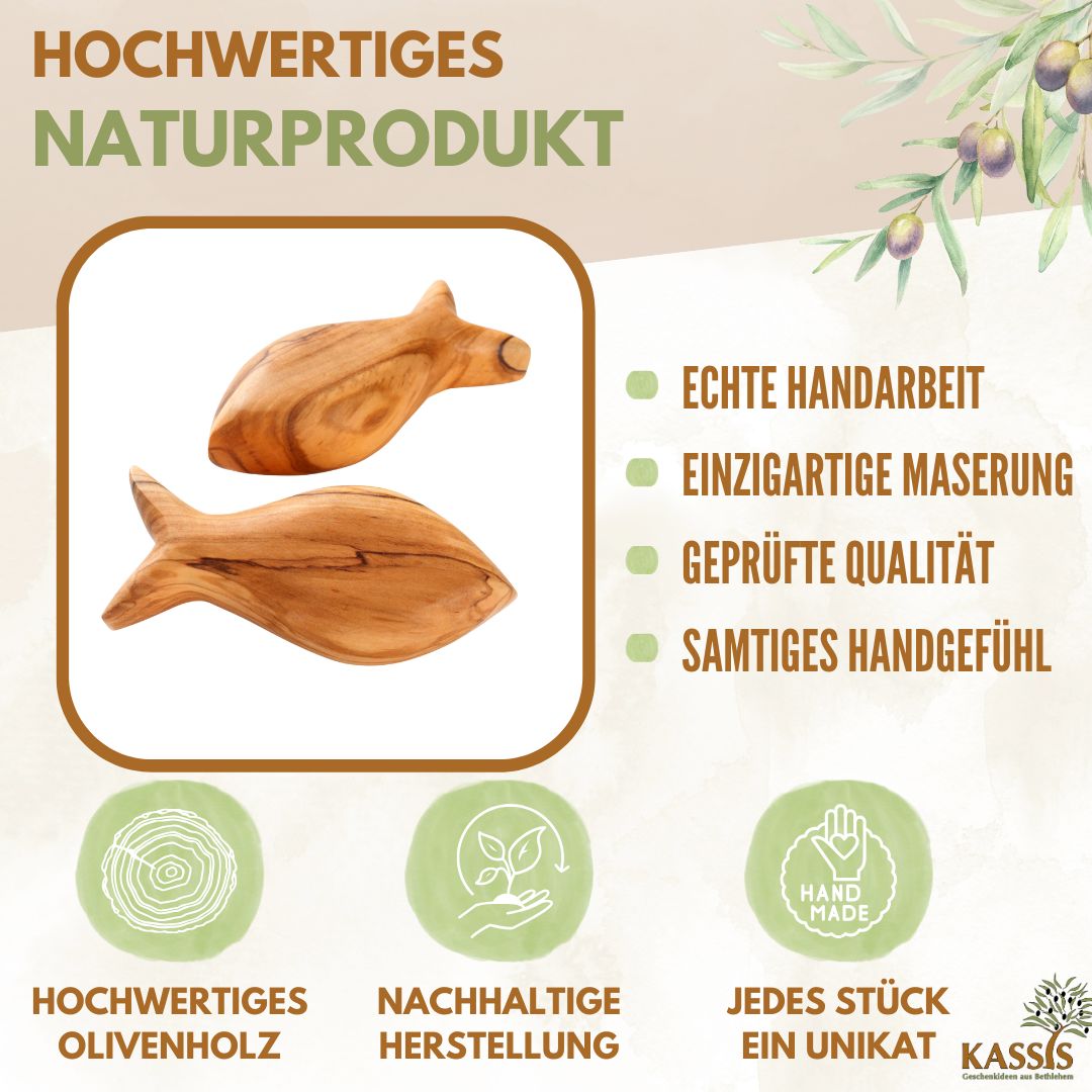 Detailansicht des Fisch Handschmeichlers aus Olivenholz von Zeus