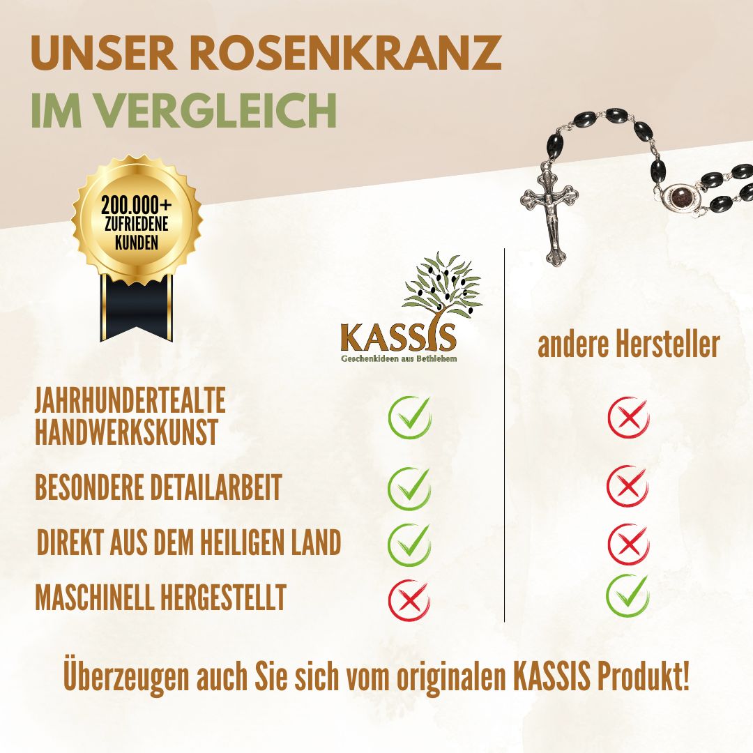Rosenkranz mit ovalen Hämatitperlen, Nahaufnahme der Perlen