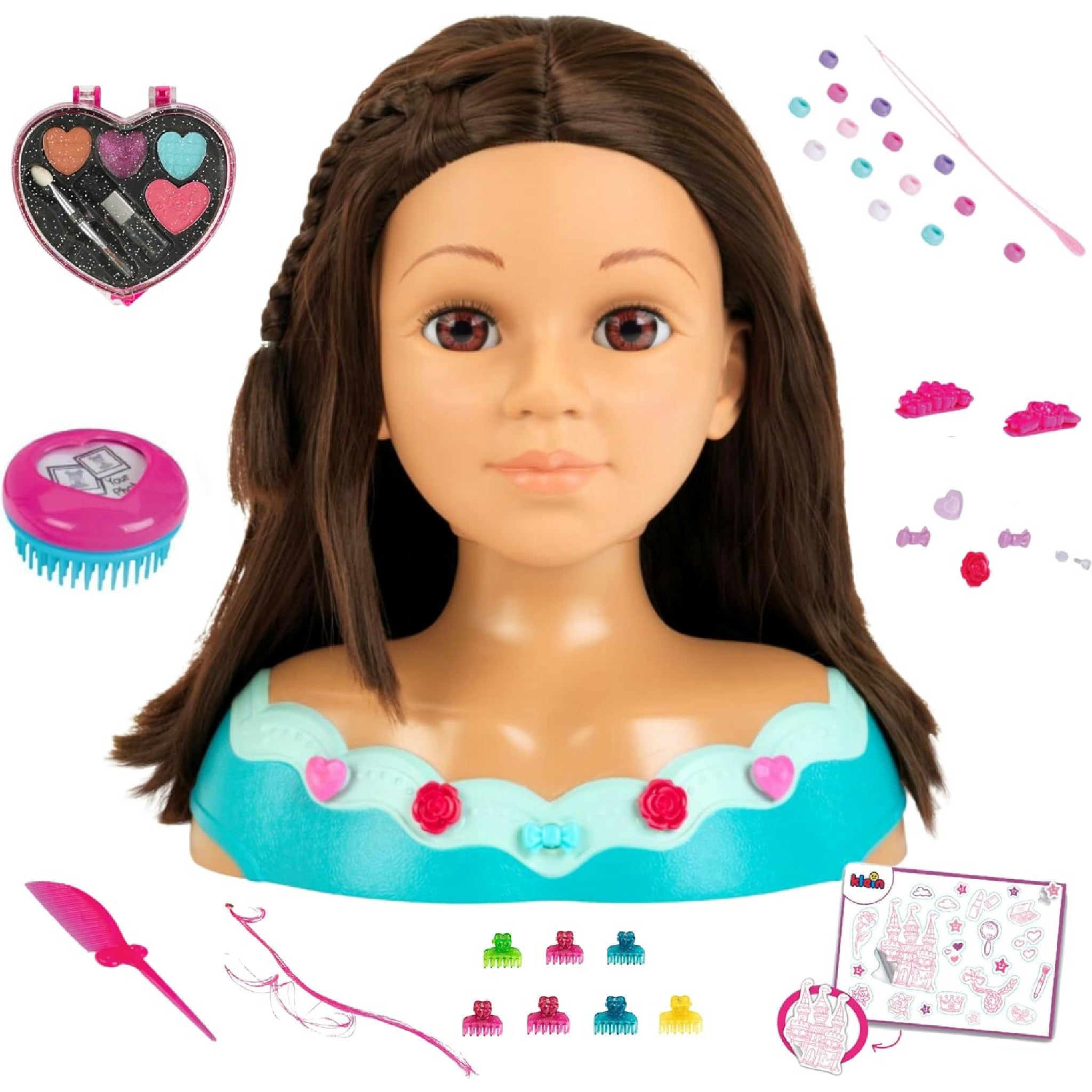 Theo Klein 5201 Schmink- und Frisierkopf Mia I Inkl. Kosmetikherz und Haarschmuck I Wasch- und kämmbares Haar I Maße: 23,5 cm x 13 cm x 27 cm I Spielzeug für Kinder ab 3 Jahren Hauptansicht