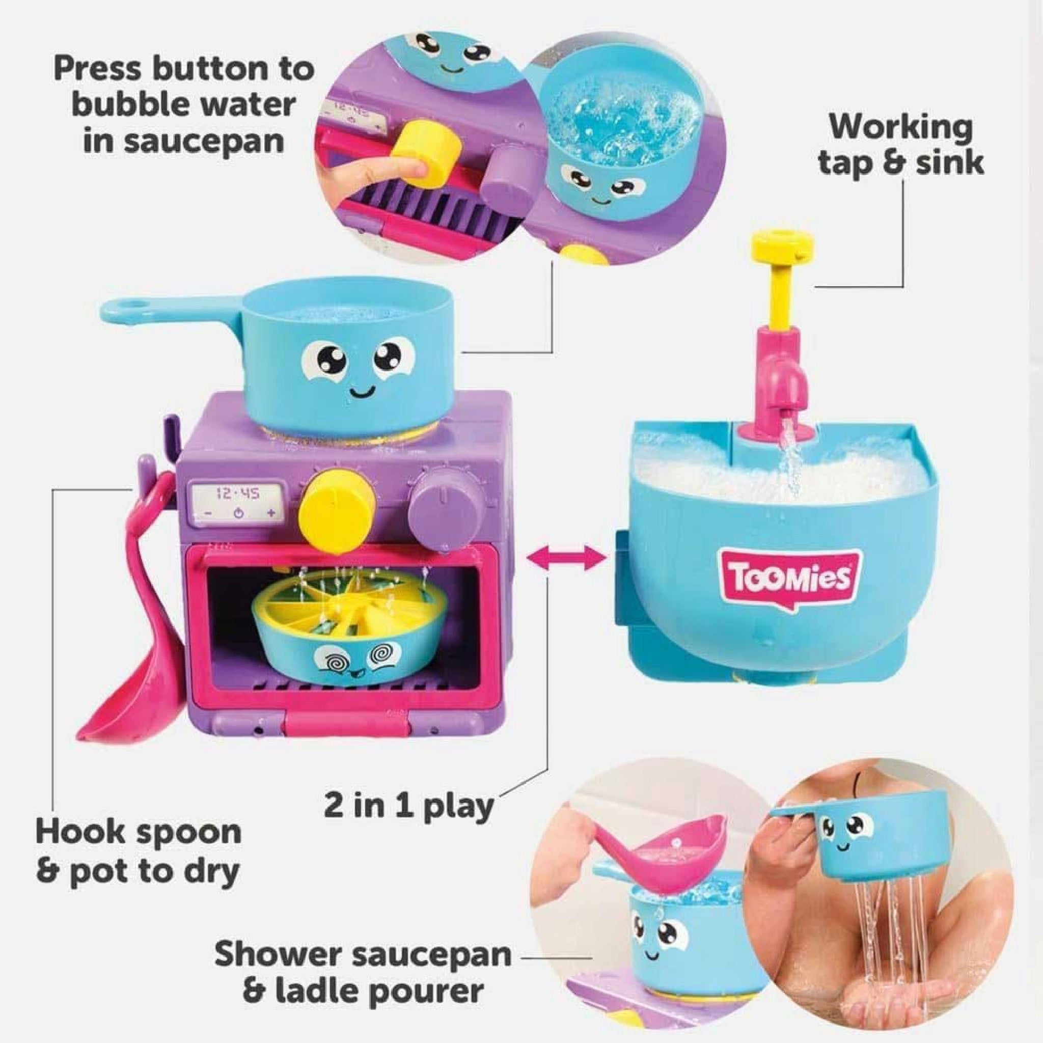 Toomies Bubble & Bake Badewannen Küche, Baby Badespielzeug, Wasserspielzeug, Badespielzeug für Kleinkinder, 2 in 1 Spielset, Badewannenspielzeug geeignet für Kinder ab 18 Monate + Hauptansicht