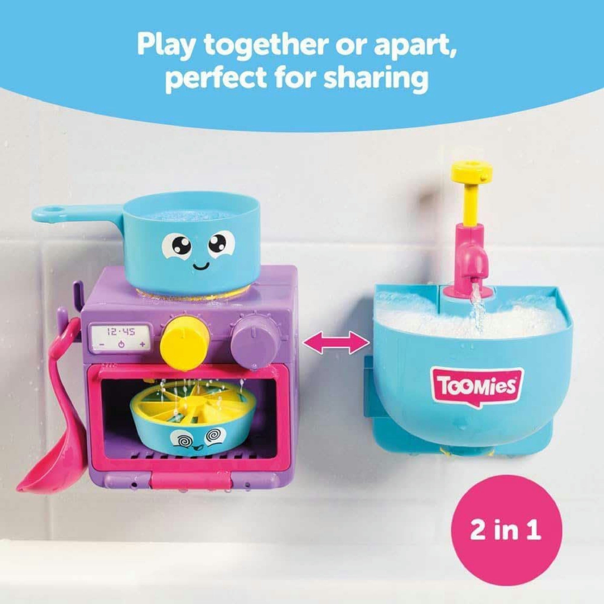 Toomies Bubble & Bake Badewannen Küche, Baby Badespielzeug, Wasserspielzeug, Badespielzeug für Kleinkinder, 2 in 1 Spielset, Badewannenspielzeug geeignet für Kinder ab 18 Monate + Hauptansicht