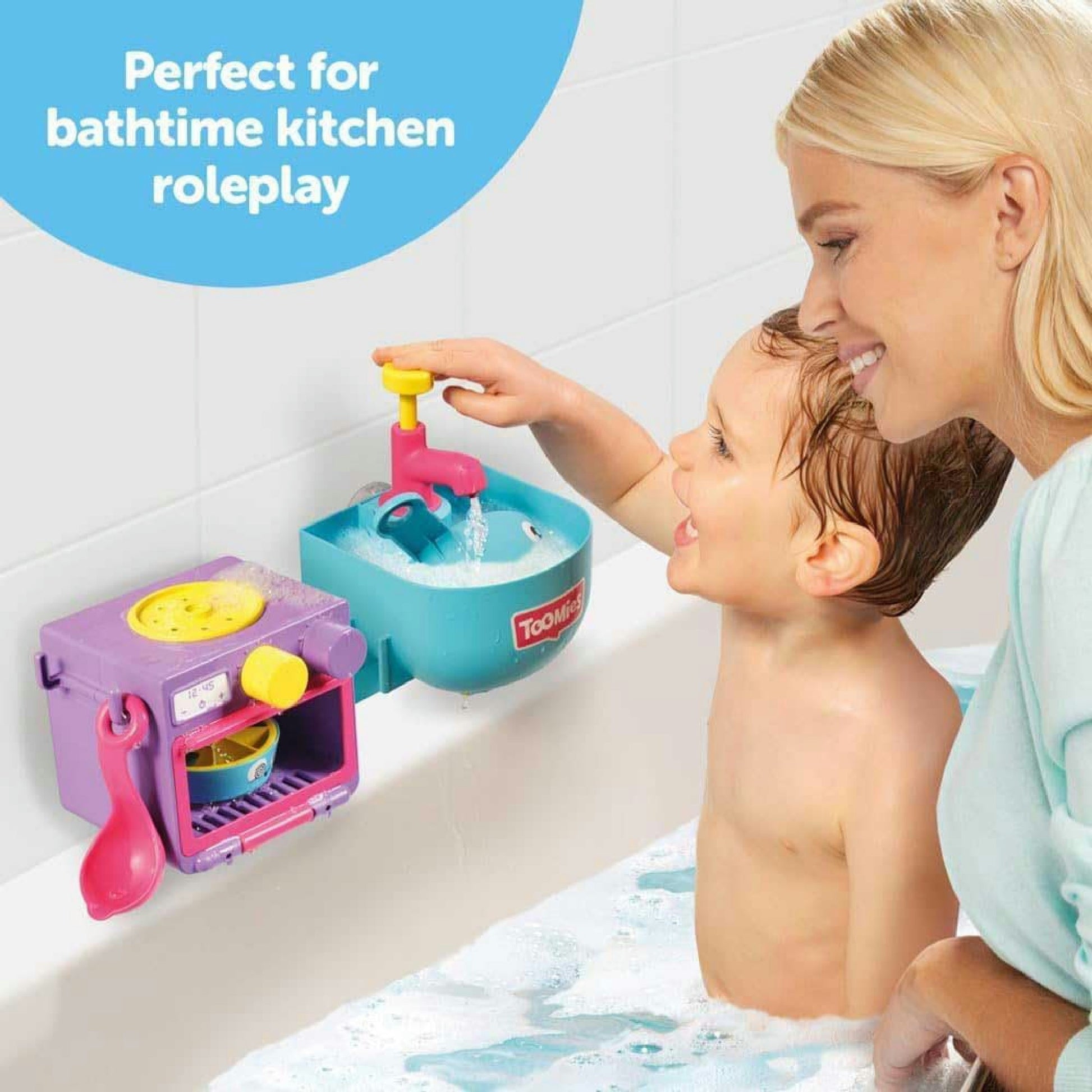 Toomies Bubble & Bake Badewannen Küche, Baby Badespielzeug, Wasserspielzeug, Badespielzeug für Kleinkinder, 2 in 1 Spielset, Badewannenspielzeug geeignet für Kinder ab 18 Monate + Hauptansicht
