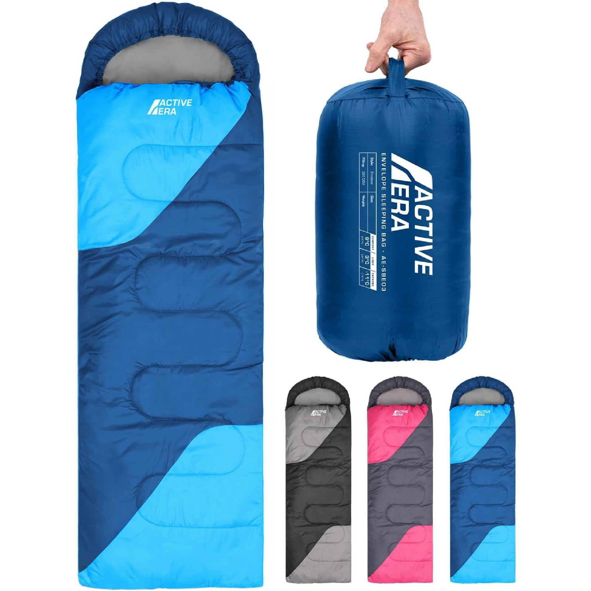 Active Era Sac de Couchage Rectangulaire 3-4 Saisons 0-15°C avec Sac de Compression pour Adultes et Enfants - Duvet Léger, Chaud, Imperméable, Jumelable - Bleu Hauptansicht