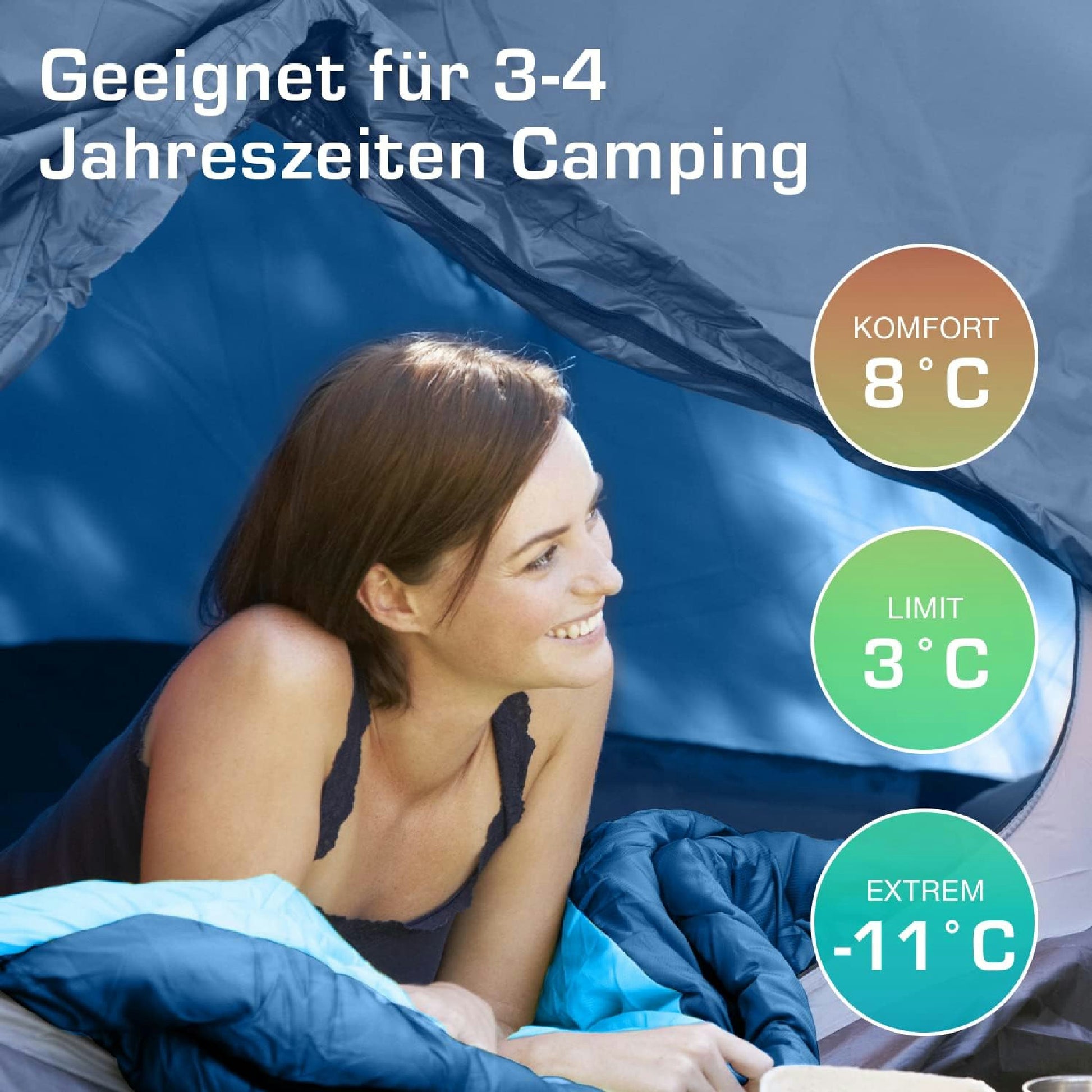 Active Era Sac de Couchage Rectangulaire 3-4 Saisons 0-15°C avec Sac de Compression pour Adultes et Enfants - Duvet Léger, Chaud, Imperméable, Jumelable - Bleu Hauptansicht