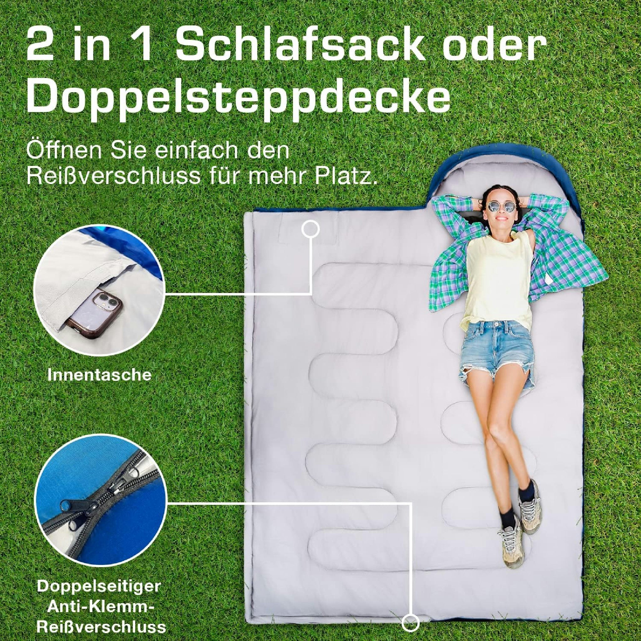Active Era Sac de Couchage Rectangulaire 3-4 Saisons 0-15°C avec Sac de Compression pour Adultes et Enfants - Duvet Léger, Chaud, Imperméable, Jumelable - Bleu Hauptansicht
