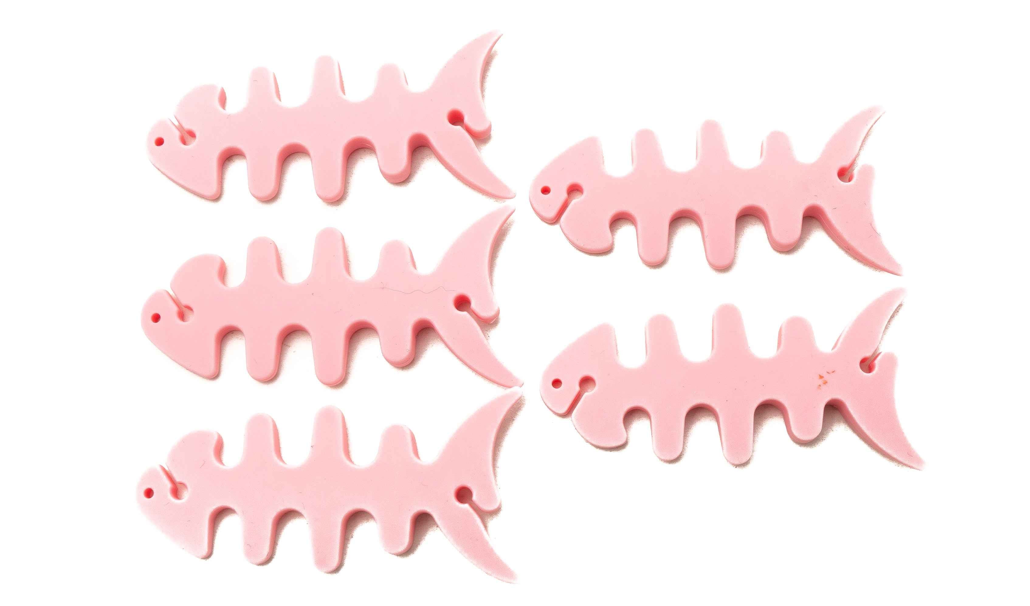 SYSTEM-S 5er Set Kabelmanager Wrap Kabelaufroller Fischform Silikon Aufwickler Kabelschutz in Pink