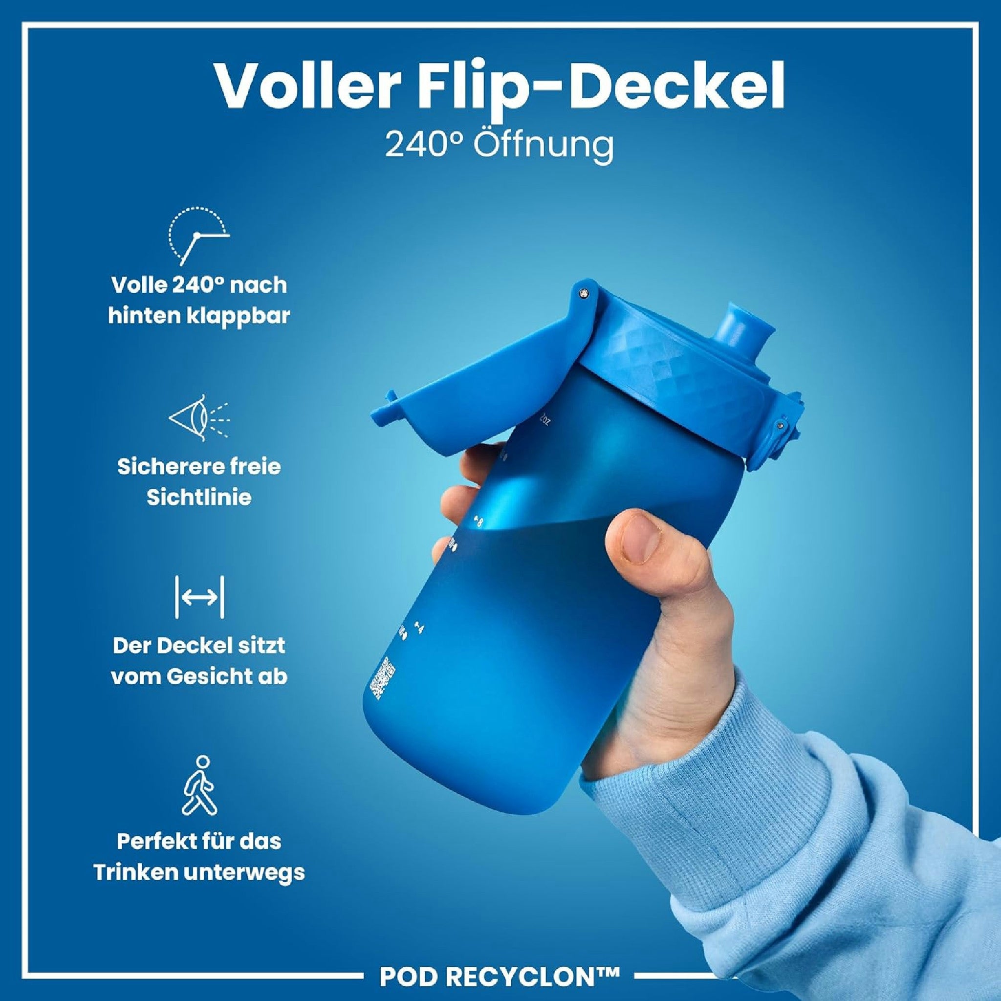 Ion8 Gourde Enfant, 350ml, Anti-Fuite, Facile à Ouvrir, Verrouillage Sécurisé, Lavable en Lave-Vaisselle, Sans BPA, Poignée de Transport, Facile à Nettoyer, Carbone Neutre, Bleu Hauptansicht