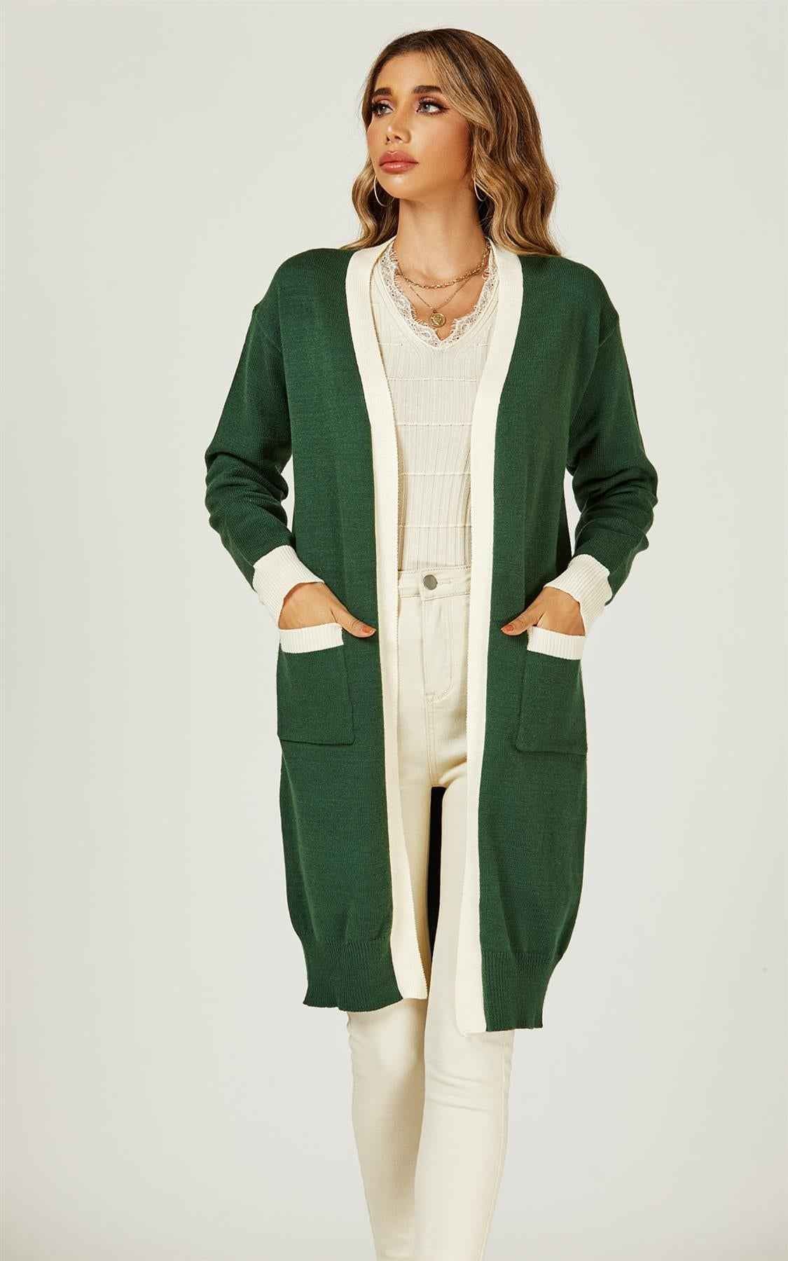 Cream Stripe Cardigan In Green