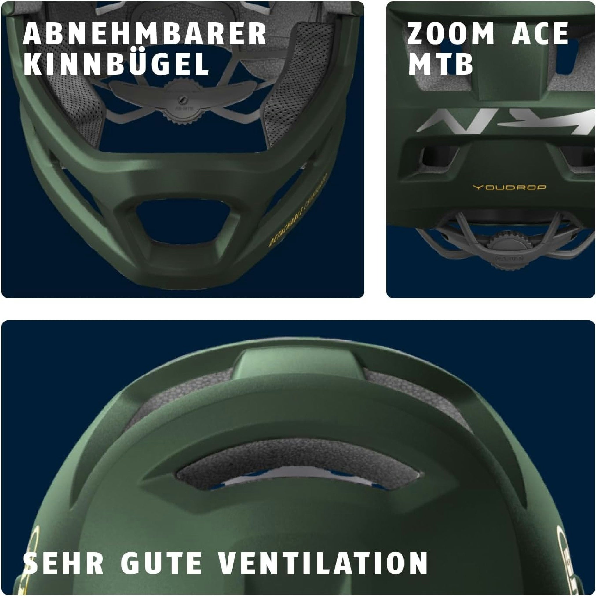 ABUS MTB-Helm YouDrop FF - Fullface-Helm für Kinder und Jugendliche - für den Einstieg in den Mountainbikesport - mit abnehmbarem Kinnschutz - Grün, Größe S Hauptansicht