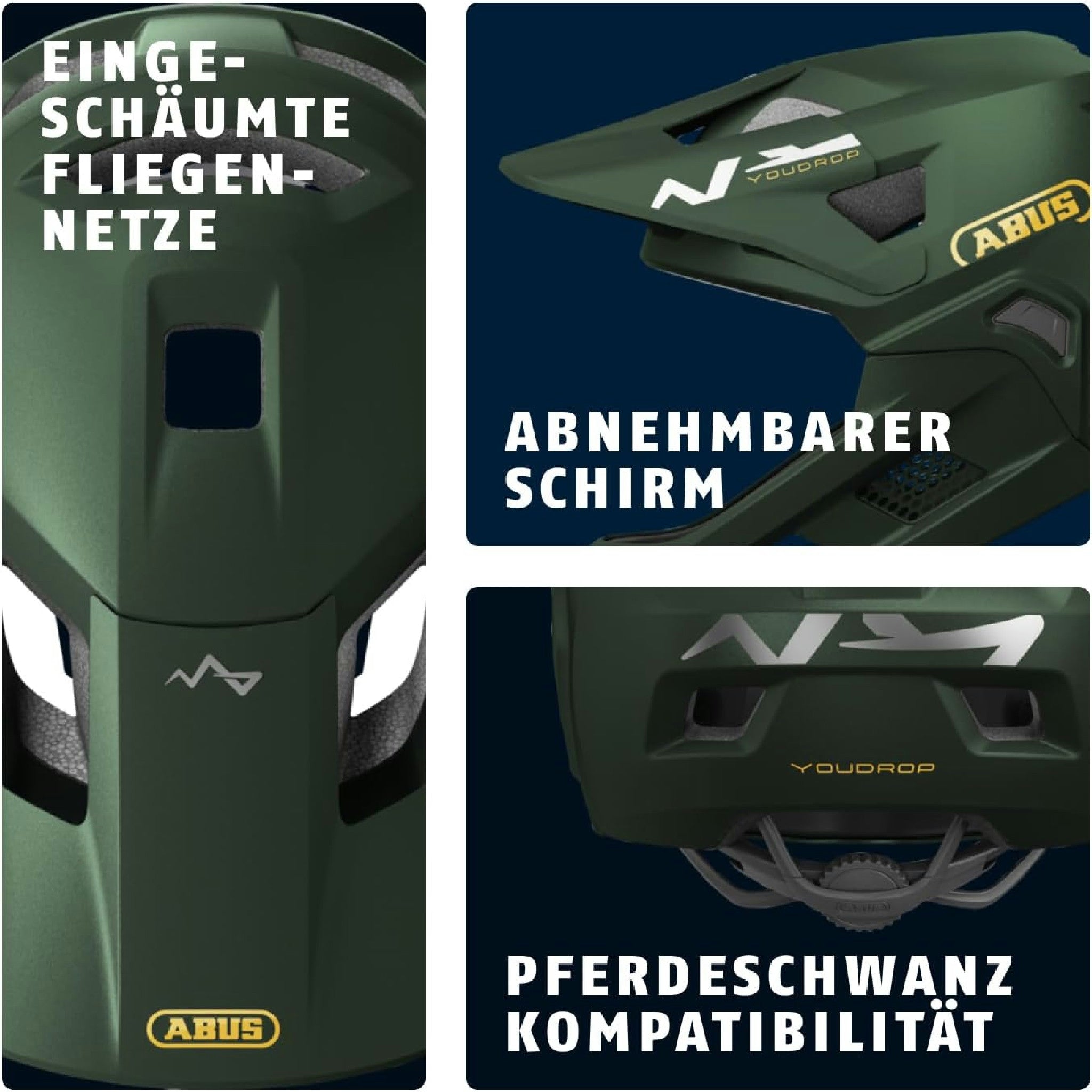 ABUS MTB-Helm YouDrop FF - Fullface-Helm für Kinder und Jugendliche - für den Einstieg in den Mountainbikesport - mit abnehmbarem Kinnschutz - Grün, Größe S Hauptansicht