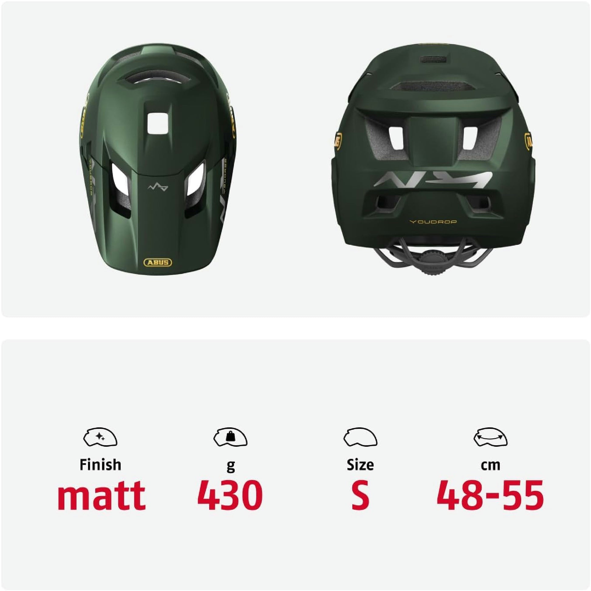 ABUS MTB-Helm YouDrop FF - Fullface-Helm für Kinder und Jugendliche - für den Einstieg in den Mountainbikesport - mit abnehmbarem Kinnschutz - Grün, Größe S Hauptansicht