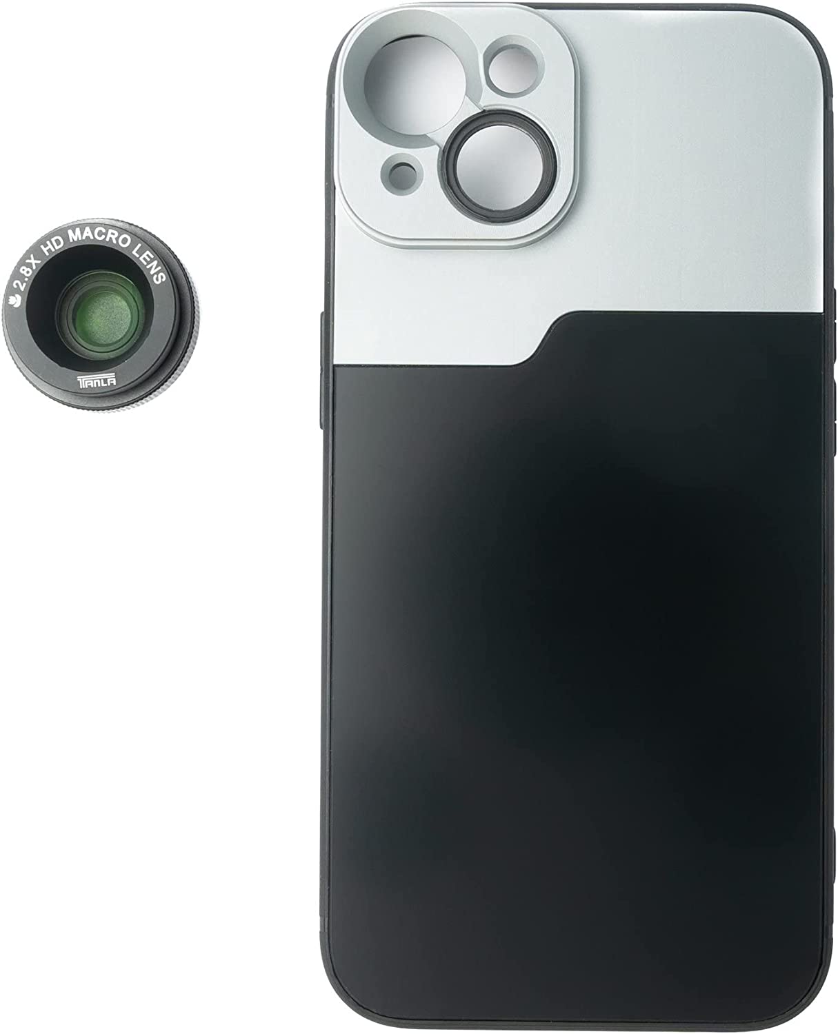 Makro Linse 2,8x HD mit Hülle für iPhone 14 schwarz-grau | System-S