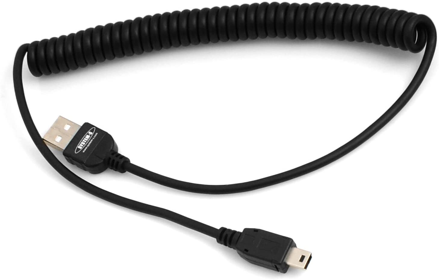 Mini USB Kabel Spiral 50-135 cm USB A auf Mini USB schwarz | SYSTEM-S