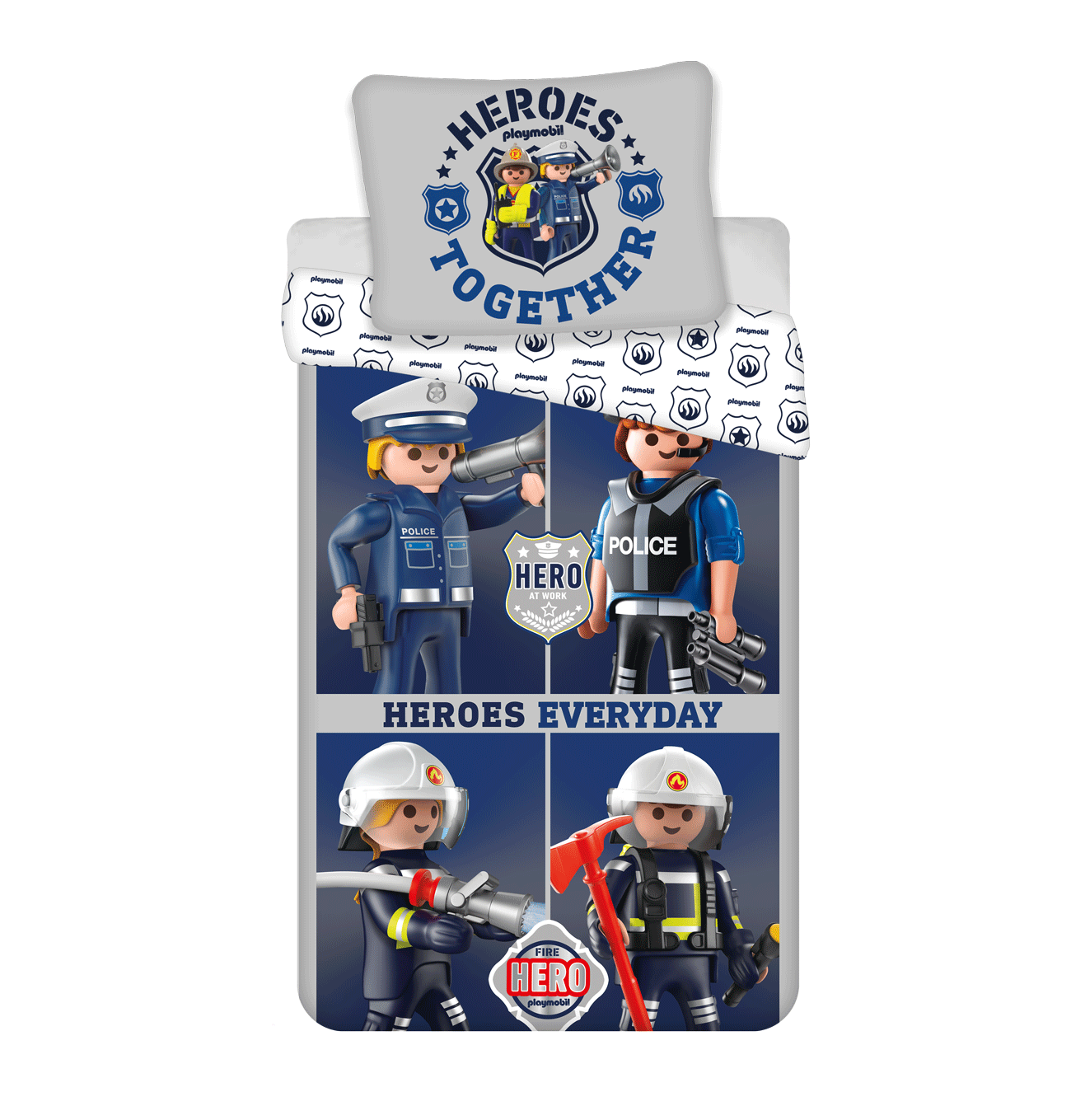 Bettwäsche-Set Playmobil Polizei Feuerwehr 140x200 cm Baumwolle Kinder | Tinisu