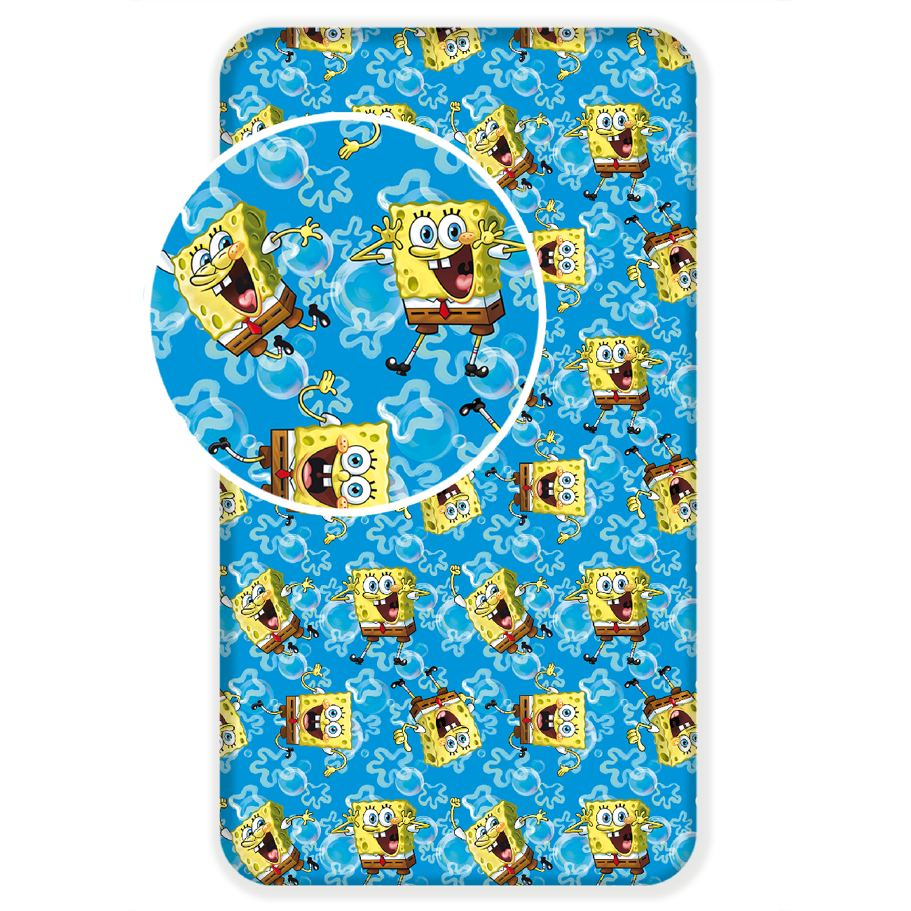 Spannbettlaken 90x200 cm Baumwolle blau Spongebob-Motiv | Tinisu